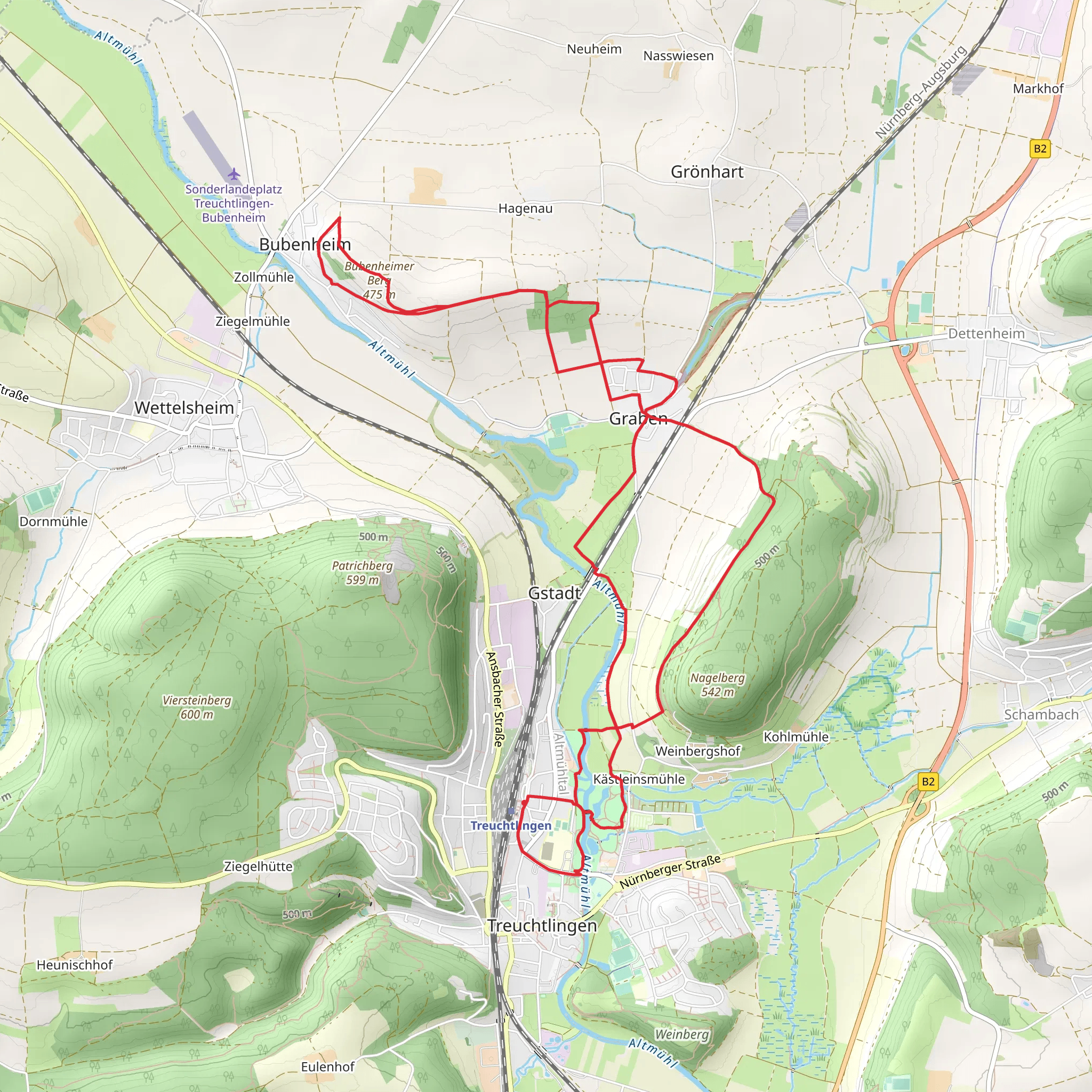 Kästleinsmühlensee and Bubenheimer Berg via Streuobst-Erlebnis Weg mobile static map