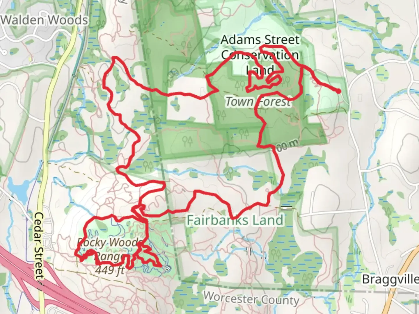 An image depicting the trail Burial Bypass, Nemba Trail and Dirty Little Secret Trail Loop and its surrounding area.