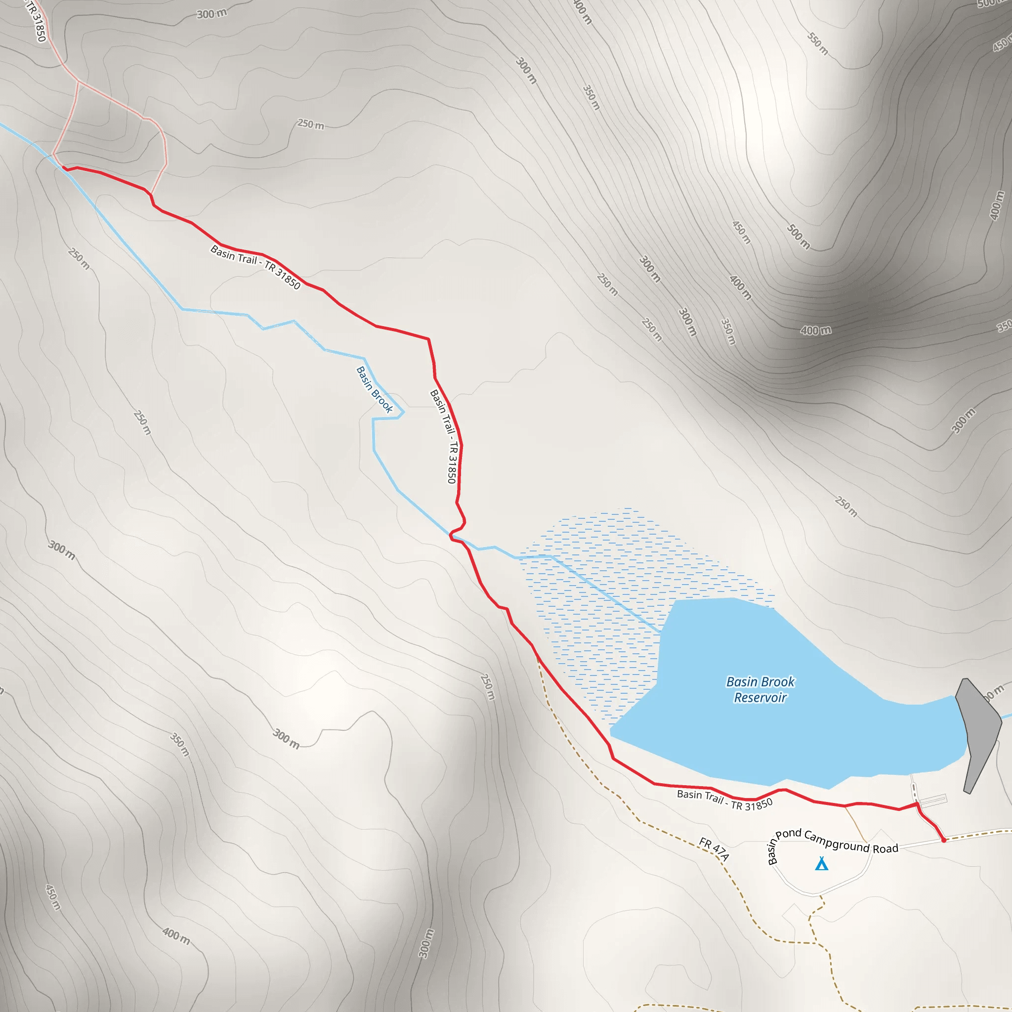 Hermit Falls from Basin Brook Reservoir mobile static map