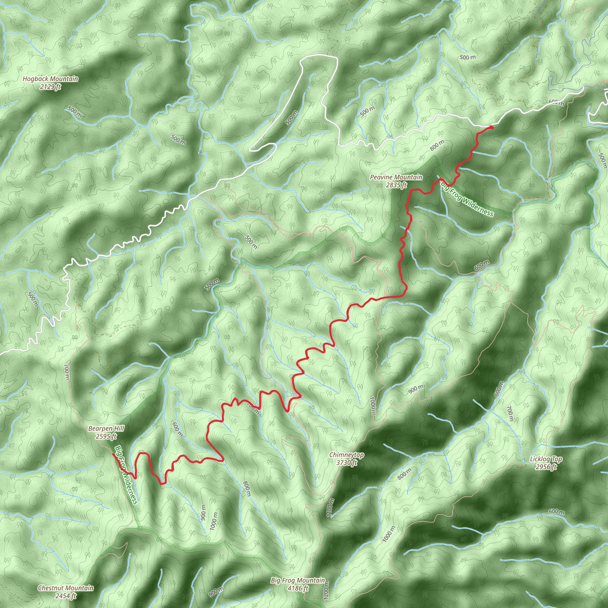 Bearpen Hill via Grassy Gap mobile static map