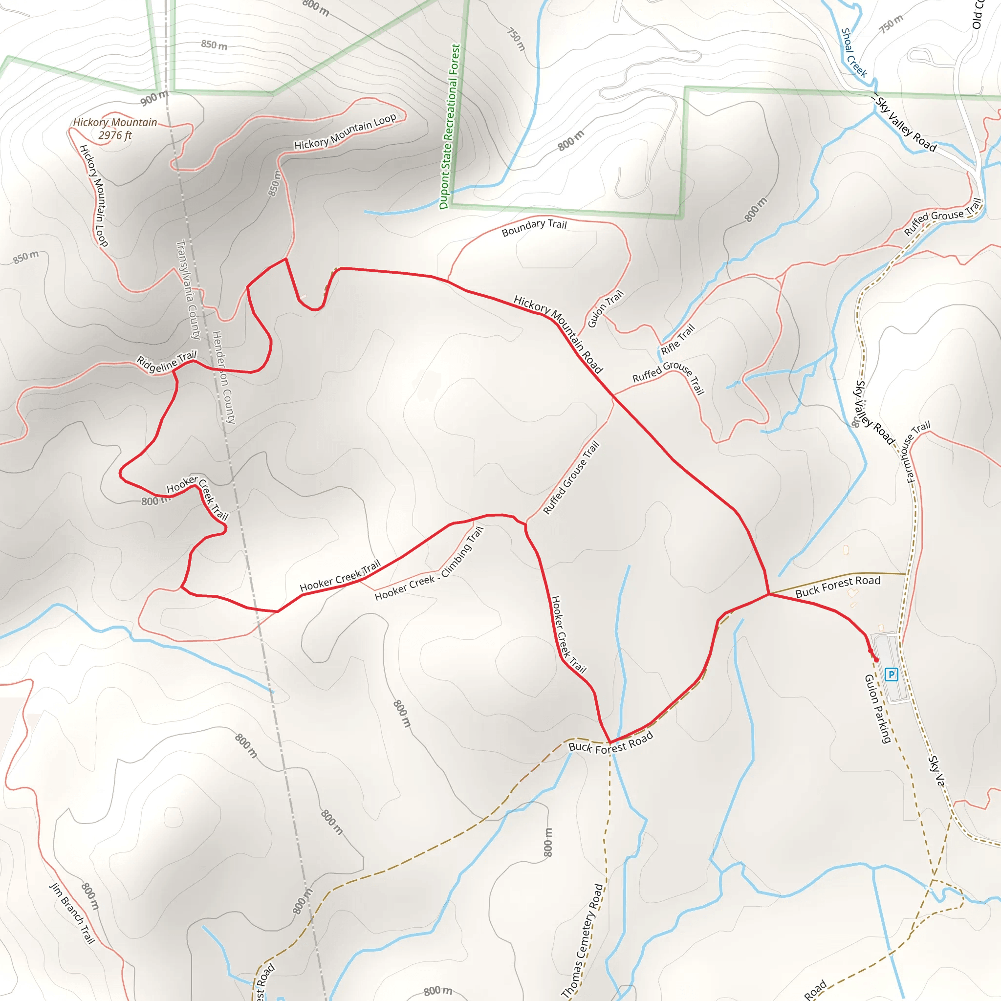 Hickory Mountain, Hooker Creek Trail and White Pine Trail Loop mobile static map