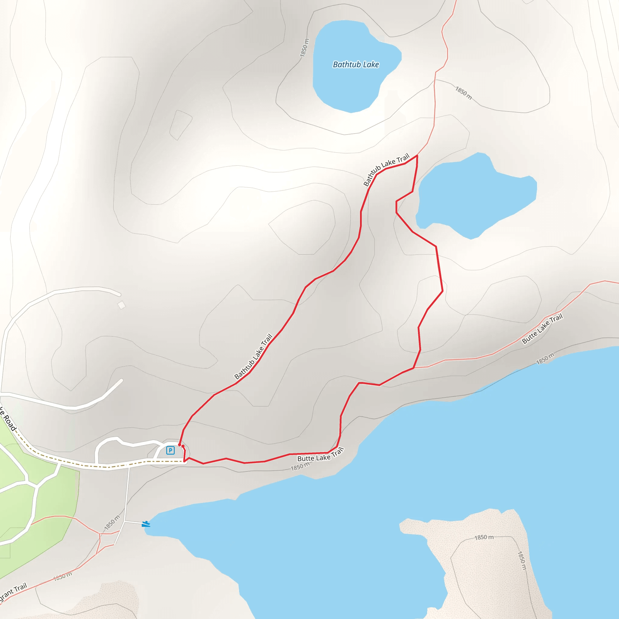 Bathtub Lake and Butte Lake Little Loop Trail mobile static map