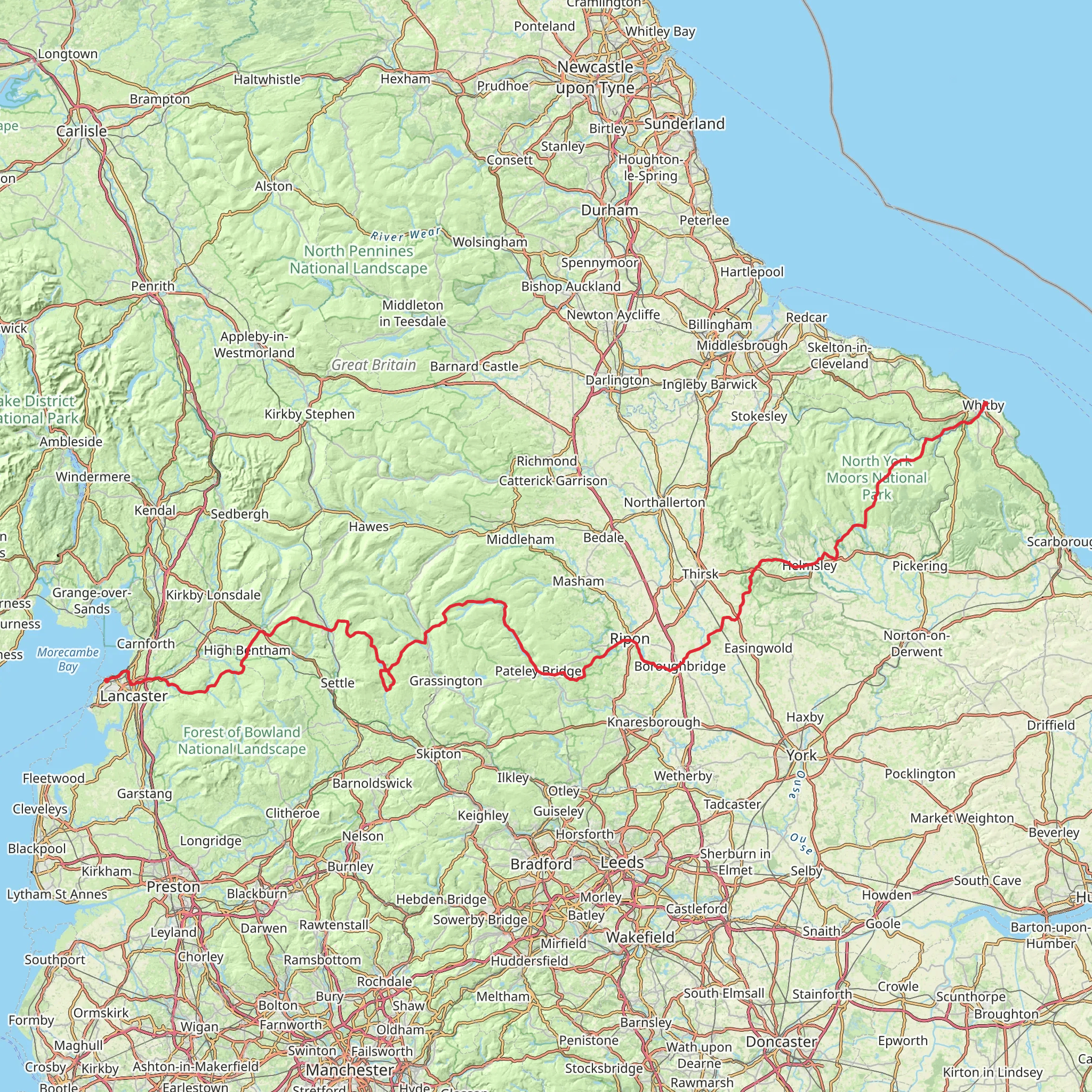 Sea to Sea from Whitby to Morecambe mobile static map