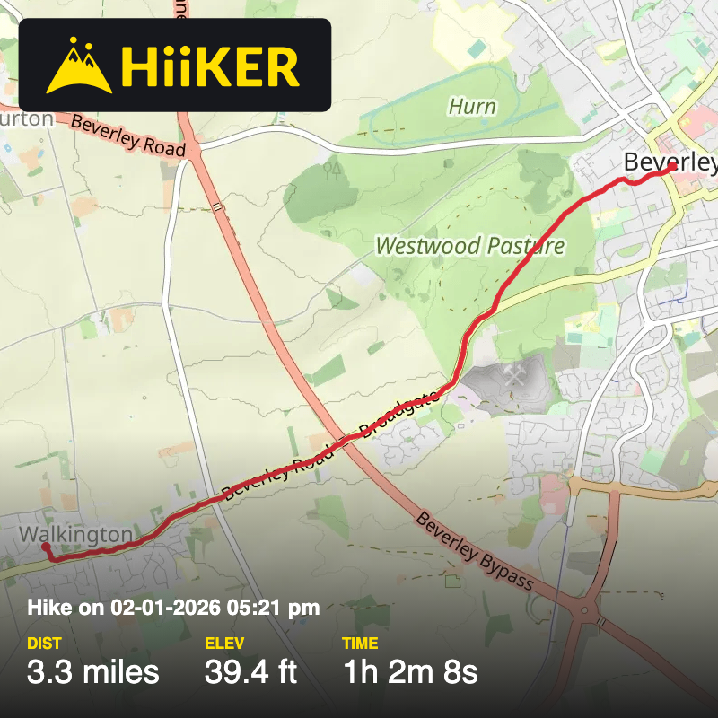 A map preview of the recording Hike on 02-01-2026 05:21 pm.