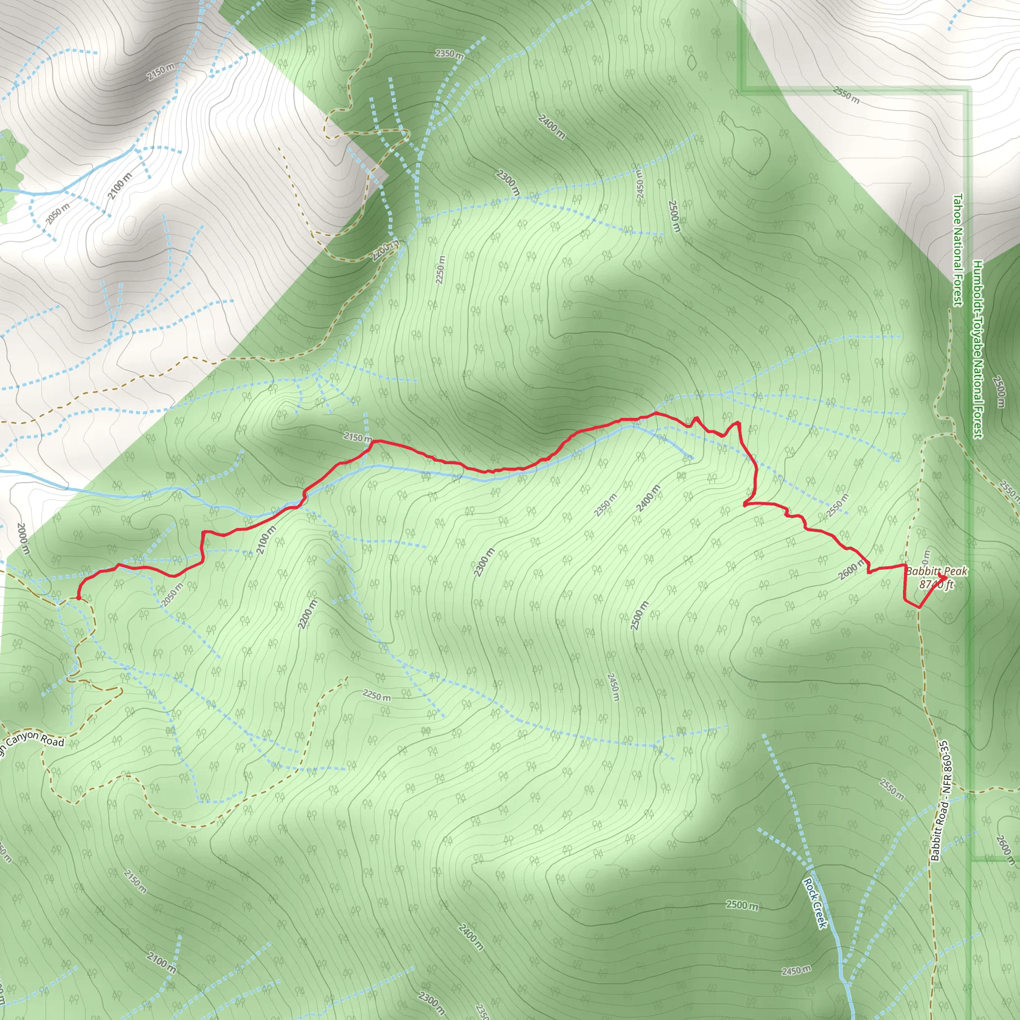 Babbitt Peak via Badenough Canyon Trail mobile static map