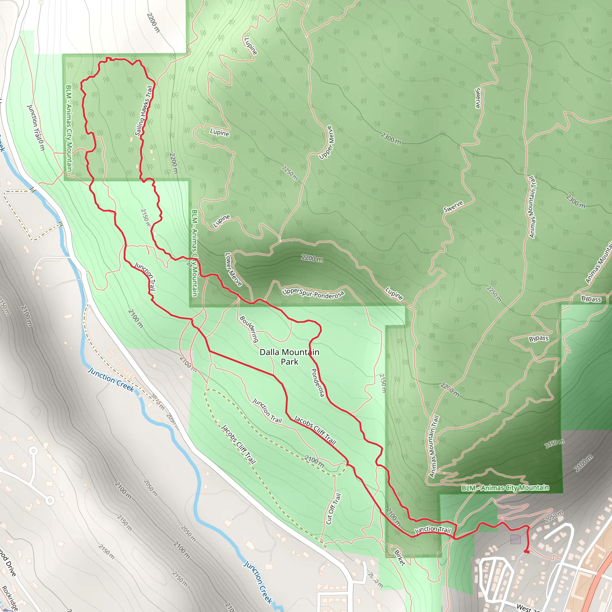 Lower Animas Mountain and Sailing Hawks Trail Loop mobile static map