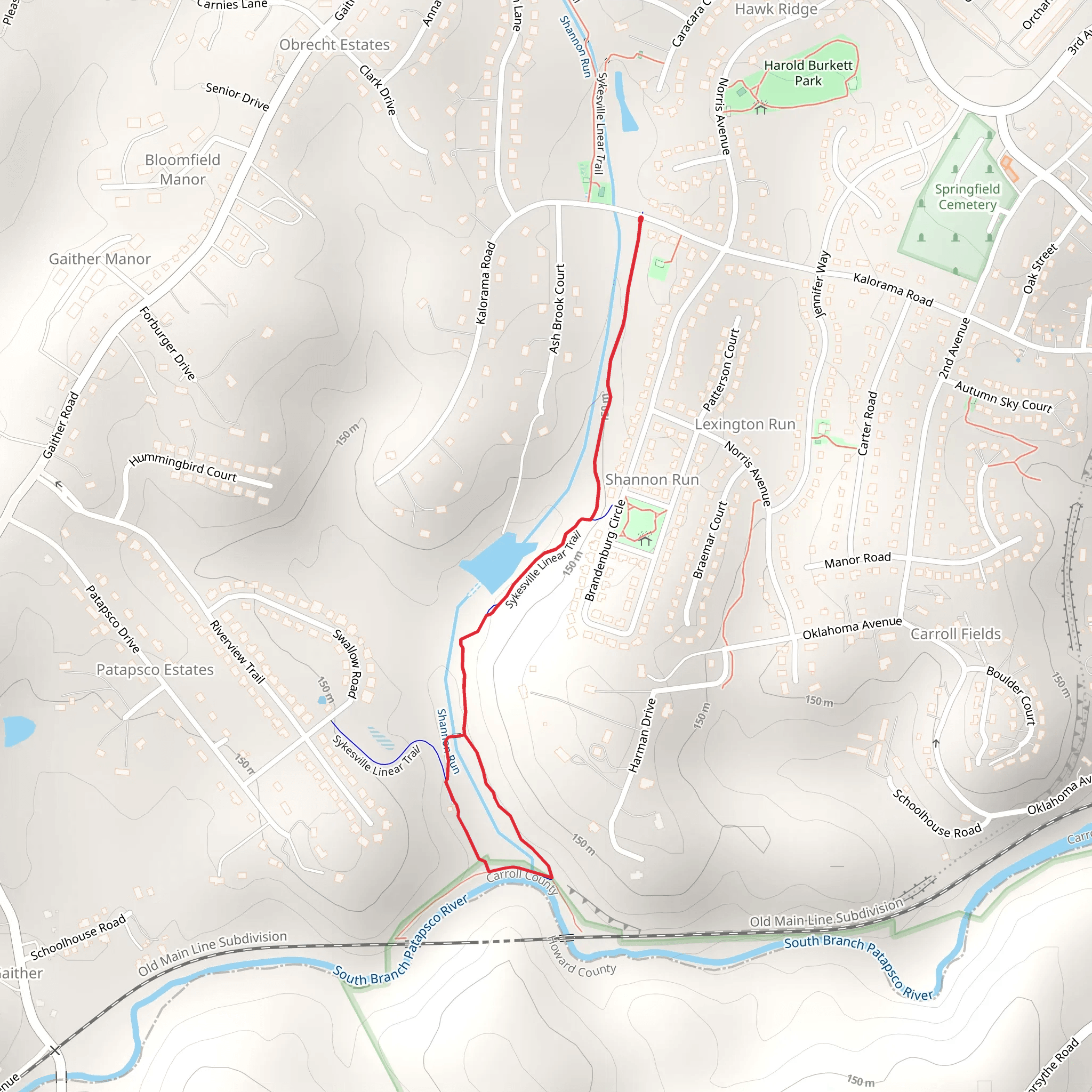 Shannon Run and Sykesville Linear Trail mobile static map