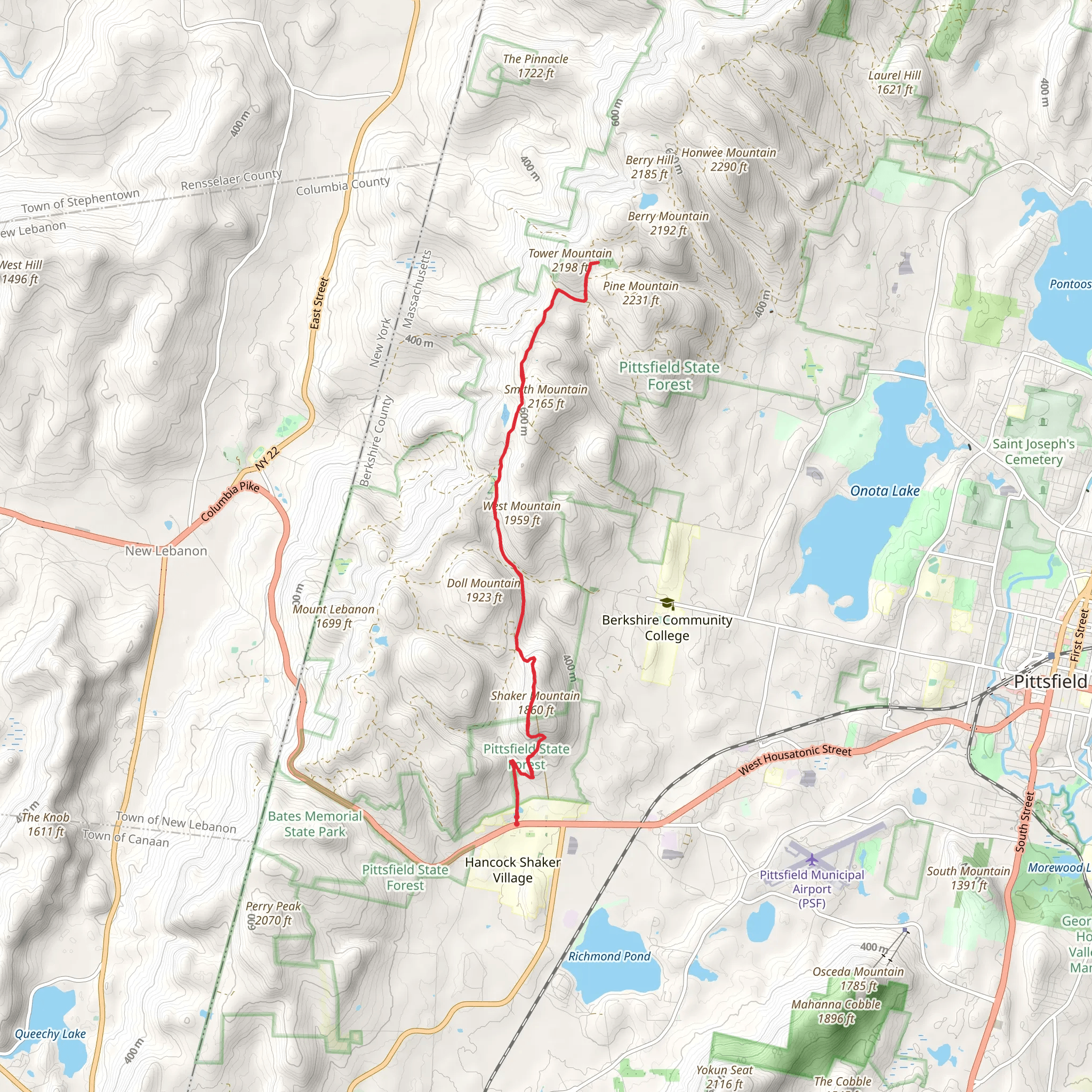 Shaker Mountain and Tower Mountain via North Family Trail mobile static map