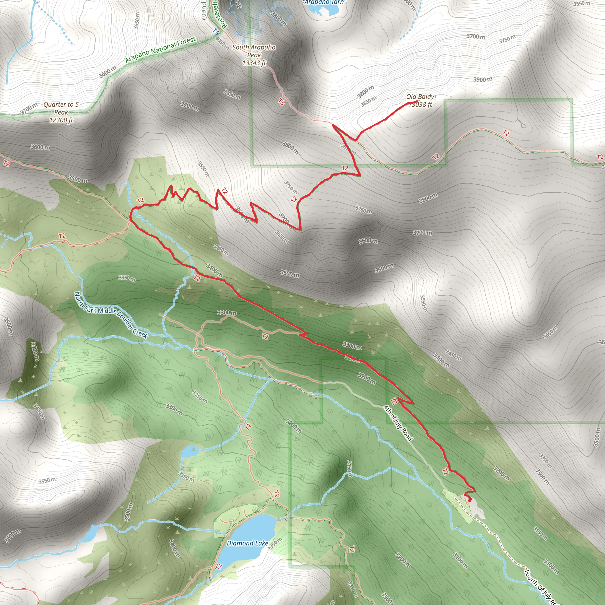 Old Baldy via Arapaho Pass Trail mobile static map
