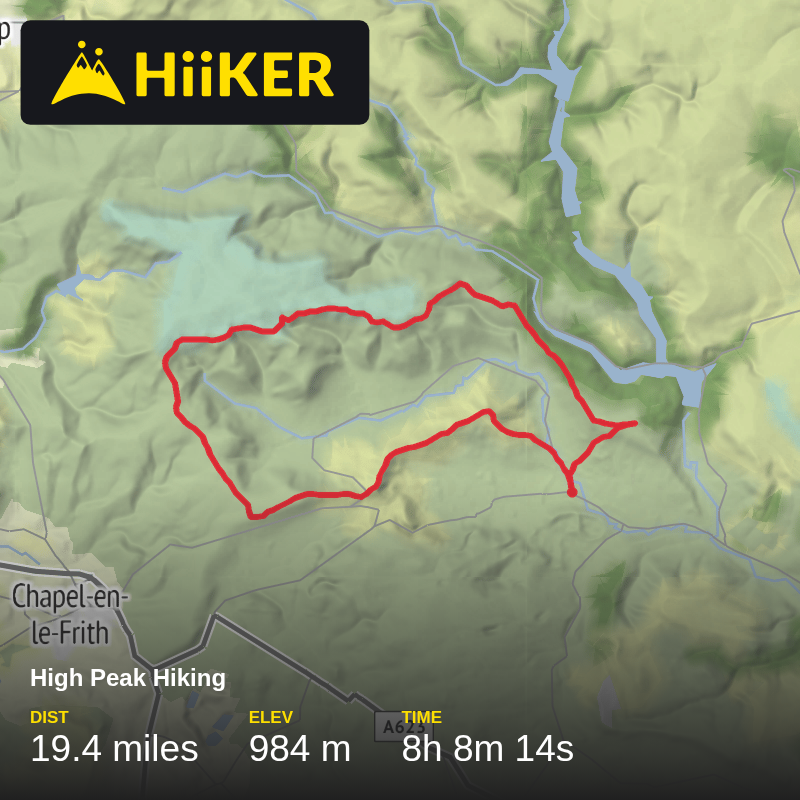 A map preview of the recording High Peak Hiking.