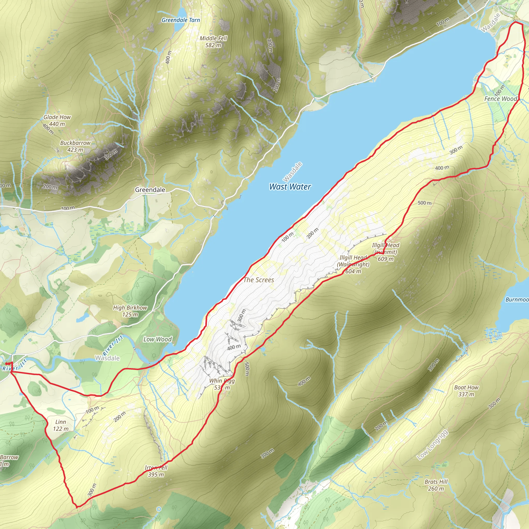 Whin Rigg, Illgill Head and Wast Water Lake Loop mobile static map