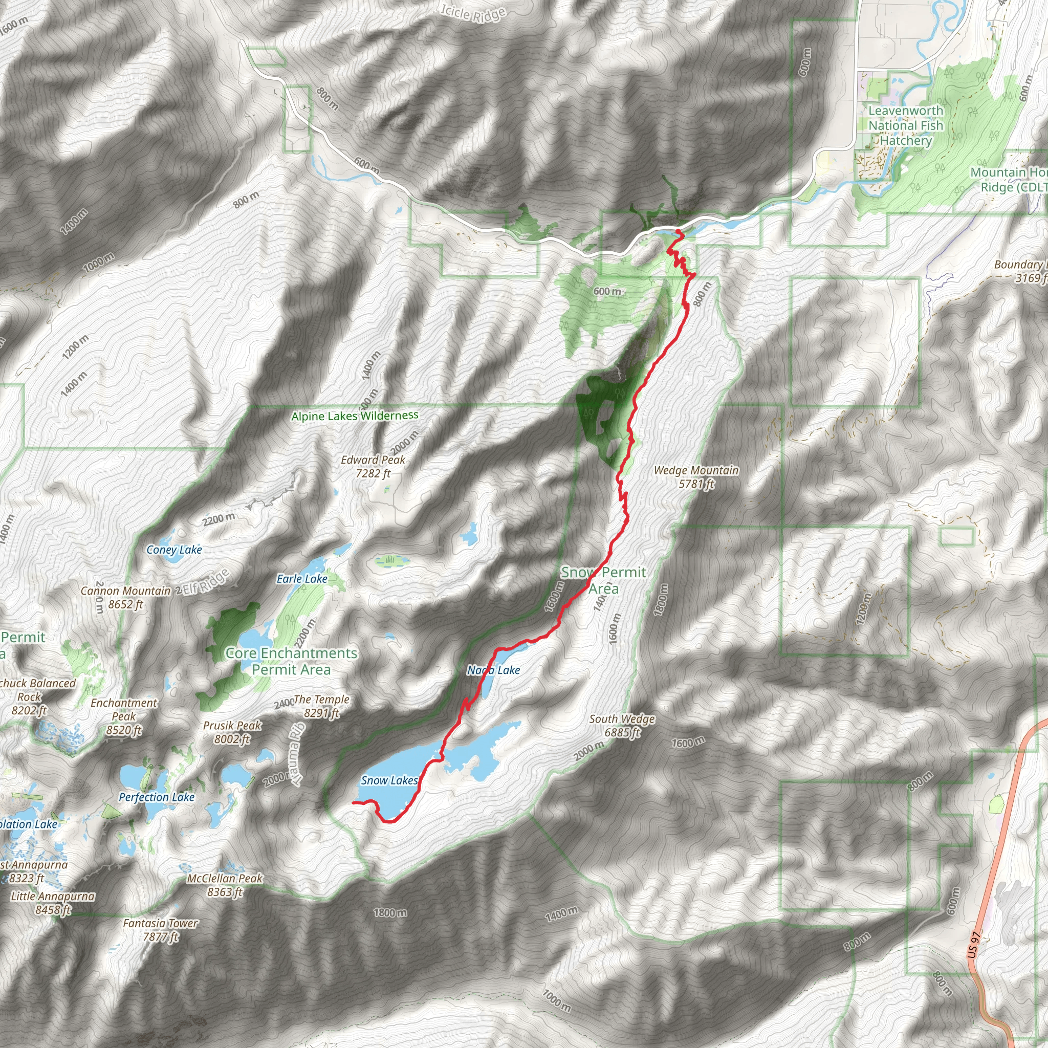 Upper and Lower Snow Lake Trail mobile static map