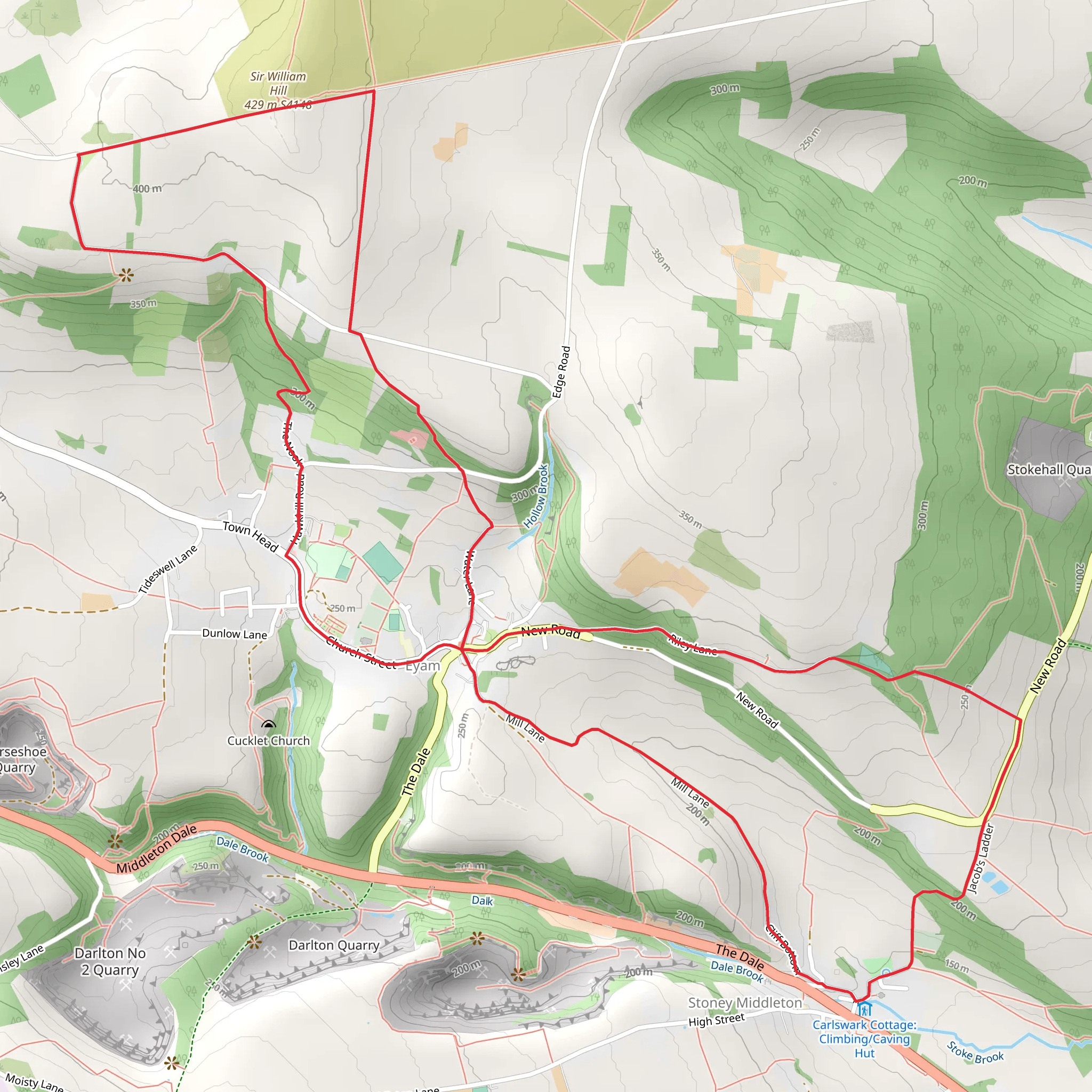 Eyam and Stoney Middleton Loop via Sir William Hill mobile static map