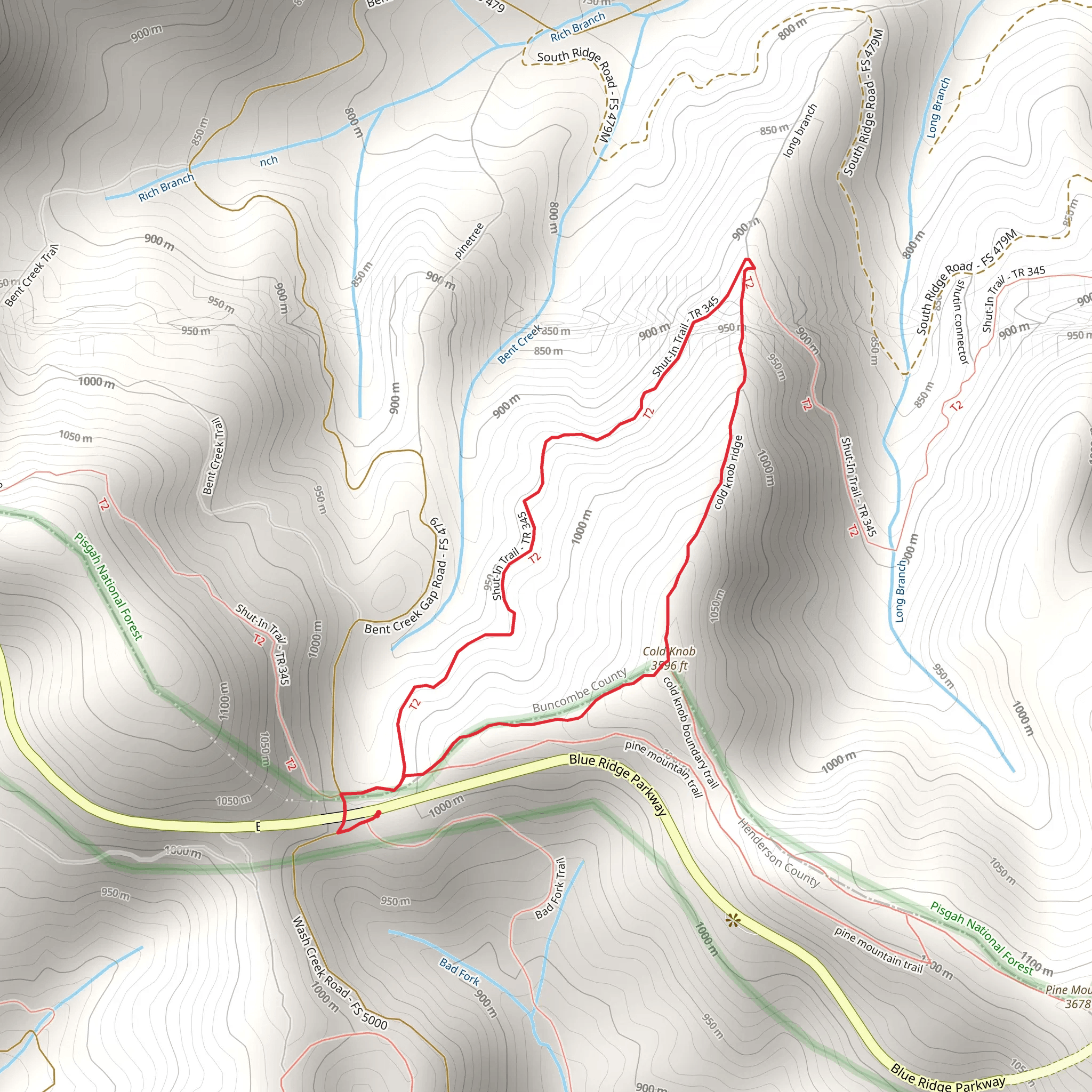 Shut-In Trail and Cold knob Ridge Loop mobile static map