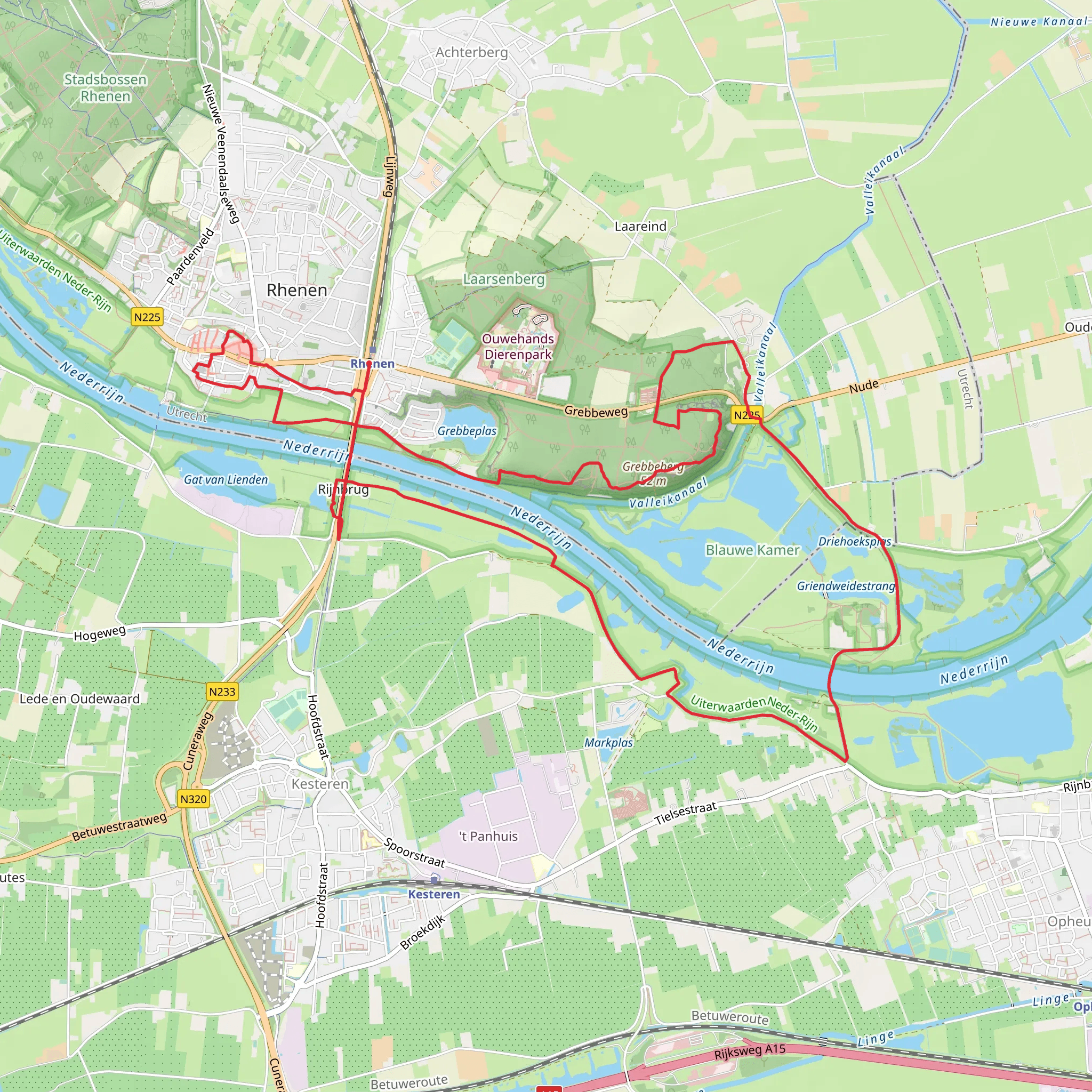 Nederrijn via Trekvogelpad and Betuwepad Loop mobile static map