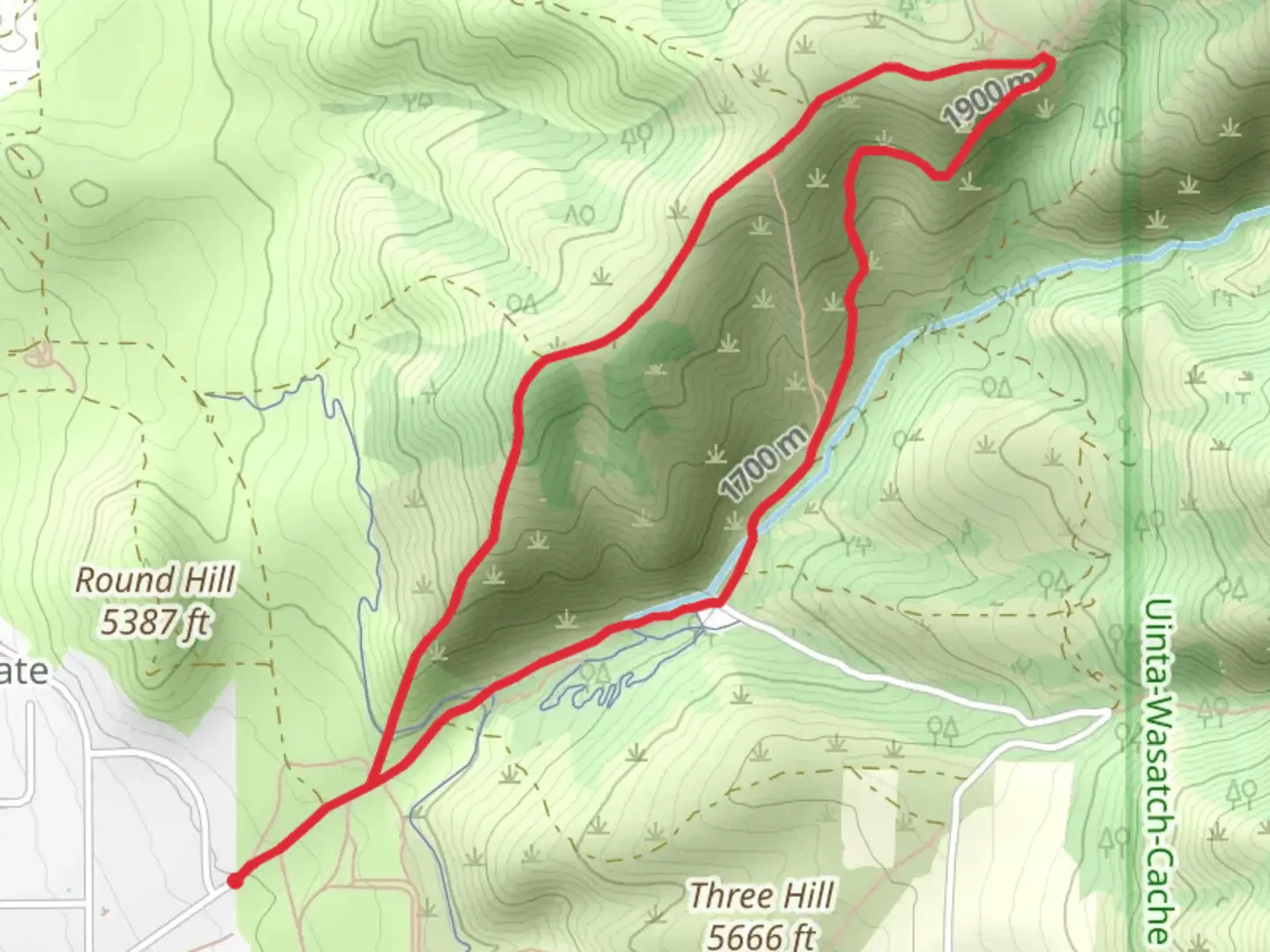 An image depicting the trail Hyde Park Canyon and Dry Hollow Loop and its surrounding area.