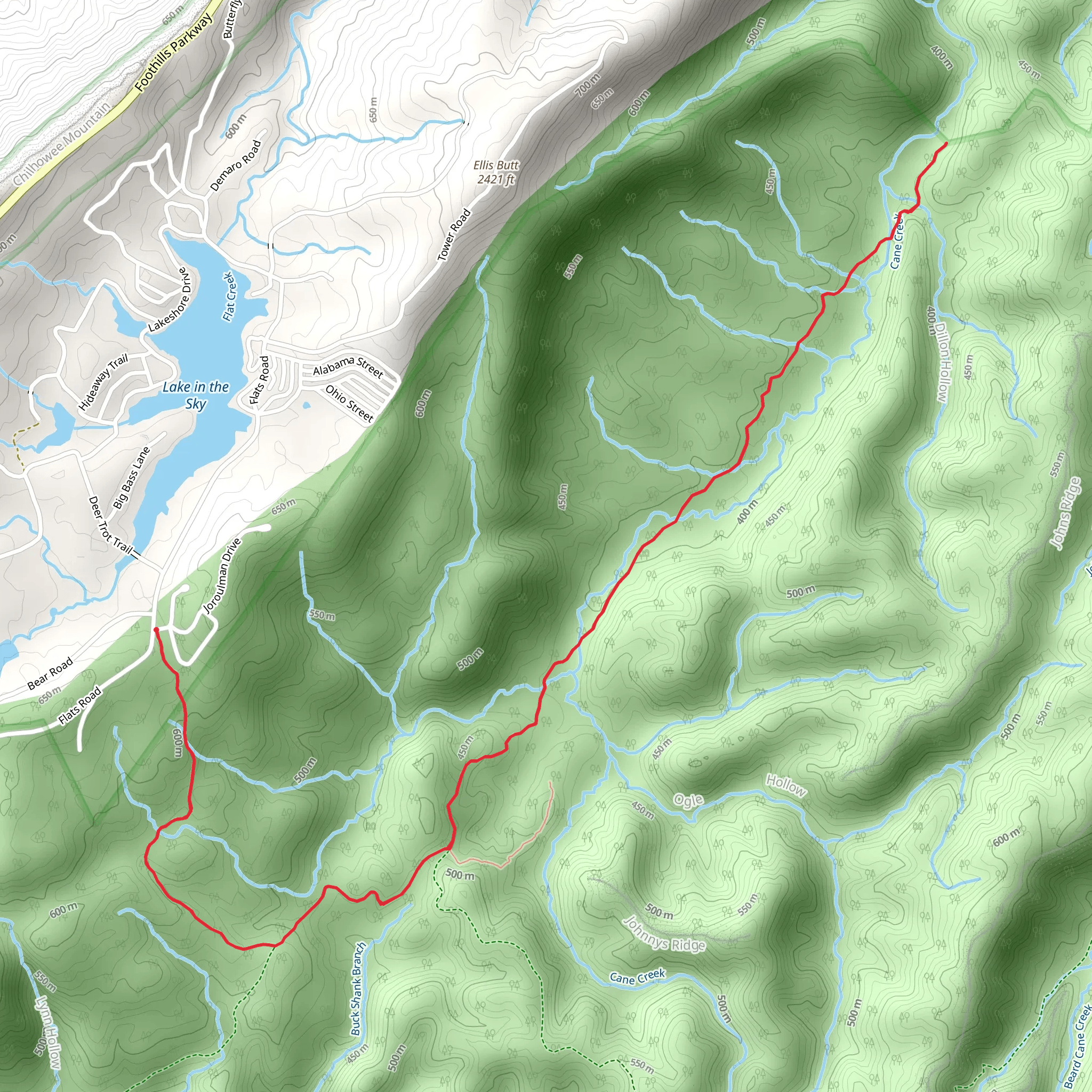 Cane Creek Trail via Gold Mine Gap mobile static map