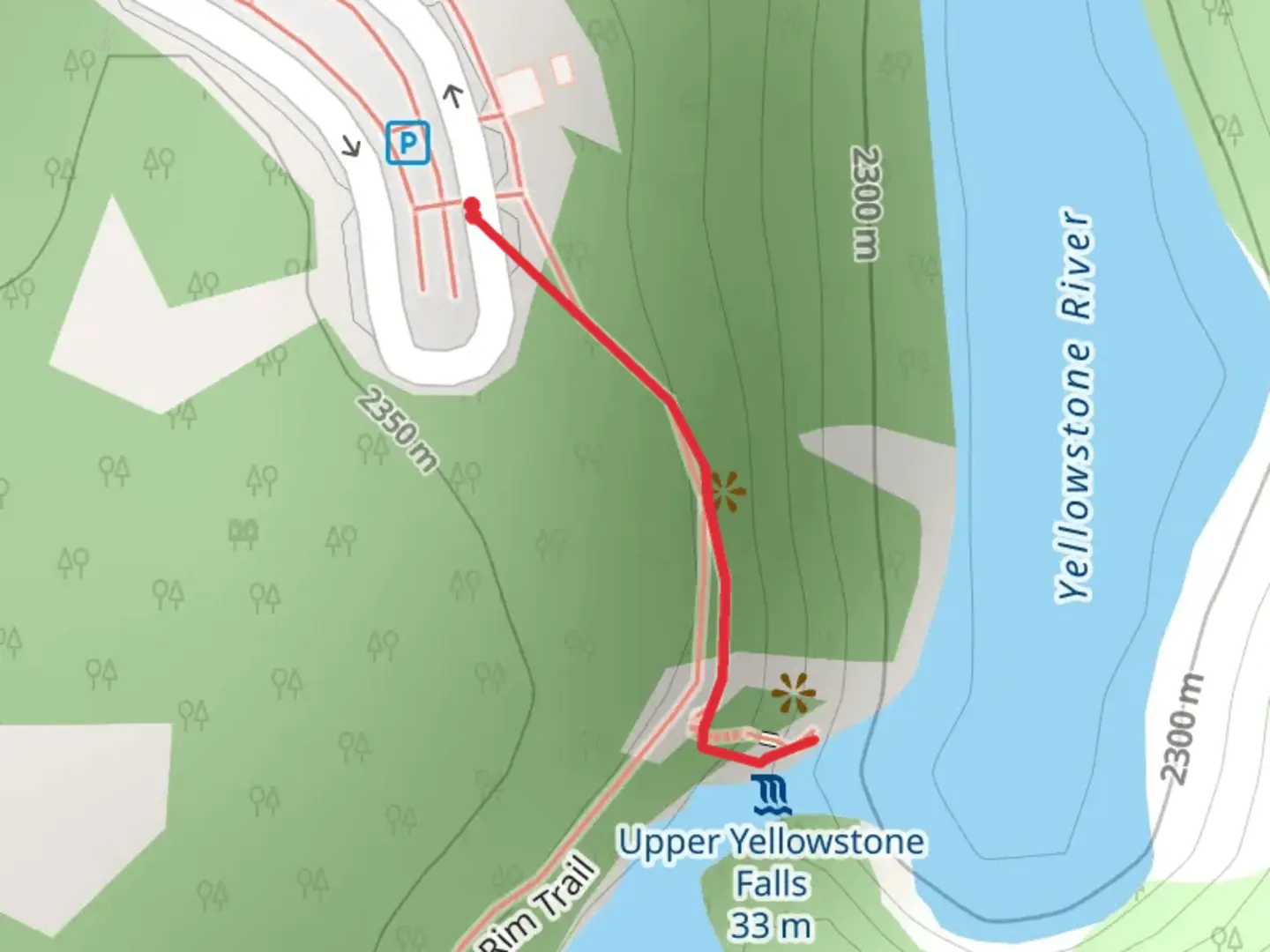 An image depicting the trail Brink of Upper Falls and its surrounding area.