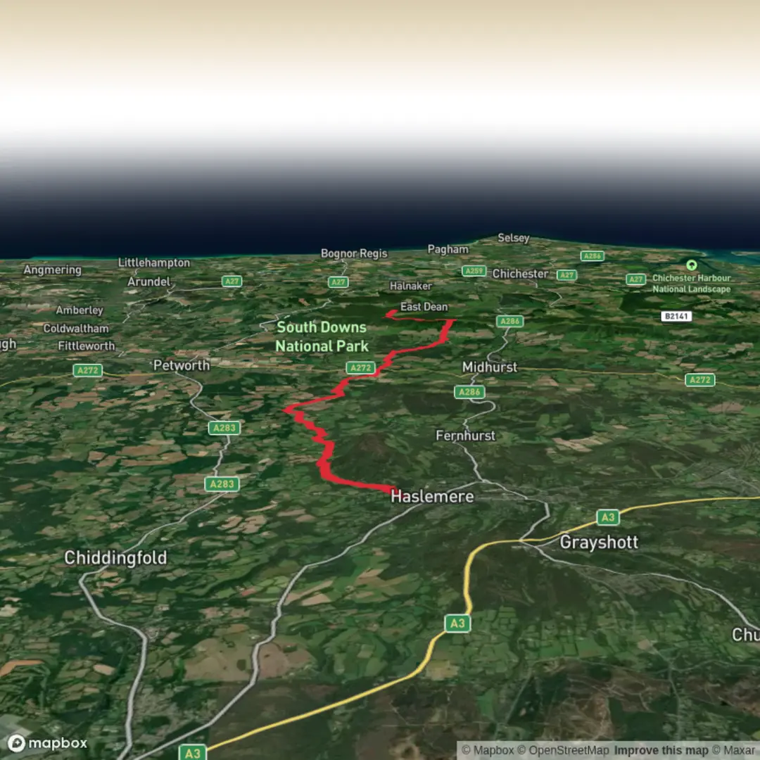 An image depicting the trail Hike from Haslemere to Newhouse Campsite and its surrounding area.