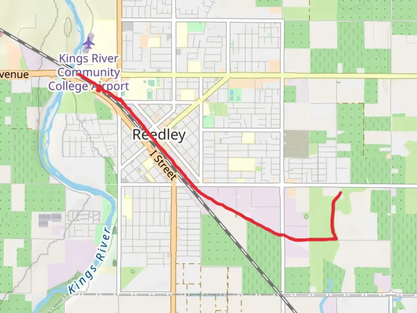 An image depicting the trail Reedley Community Parkway and its surrounding area.