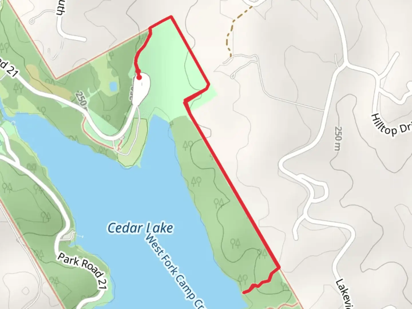 An image depicting the trail Cedar Lake and Cleburne State Park Walk and its surrounding area.