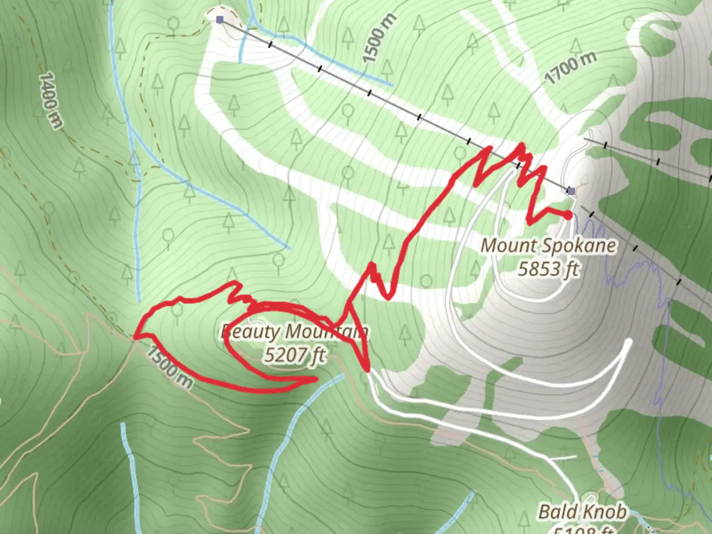 An image depicting the trail Loop around Beauty Mountain and its surrounding area.