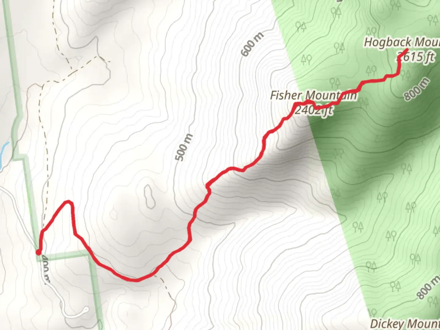 An image depicting the trail Hogback Mountain and Fisher Mountain Trail and its surrounding area.