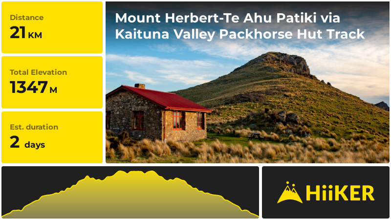 Mount Herbert-Te Ahu Patiki via Kaituna Valley Packhorse Hut Track | C