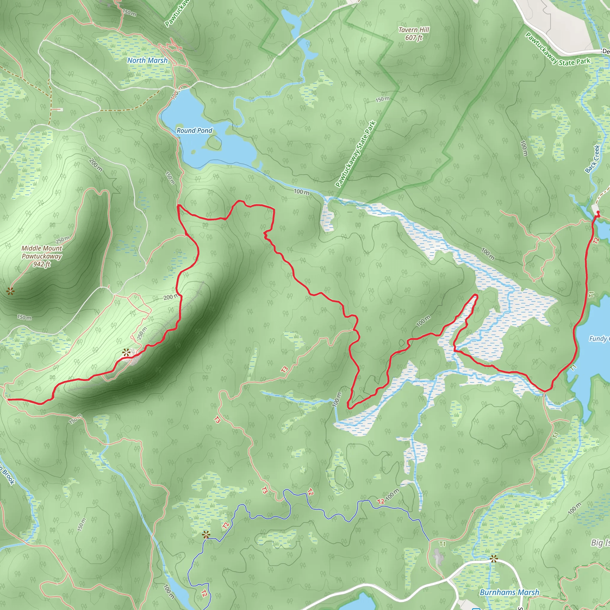 South Mount Pawtuckaway via Fundy Trail and Shaw Trail mobile static map