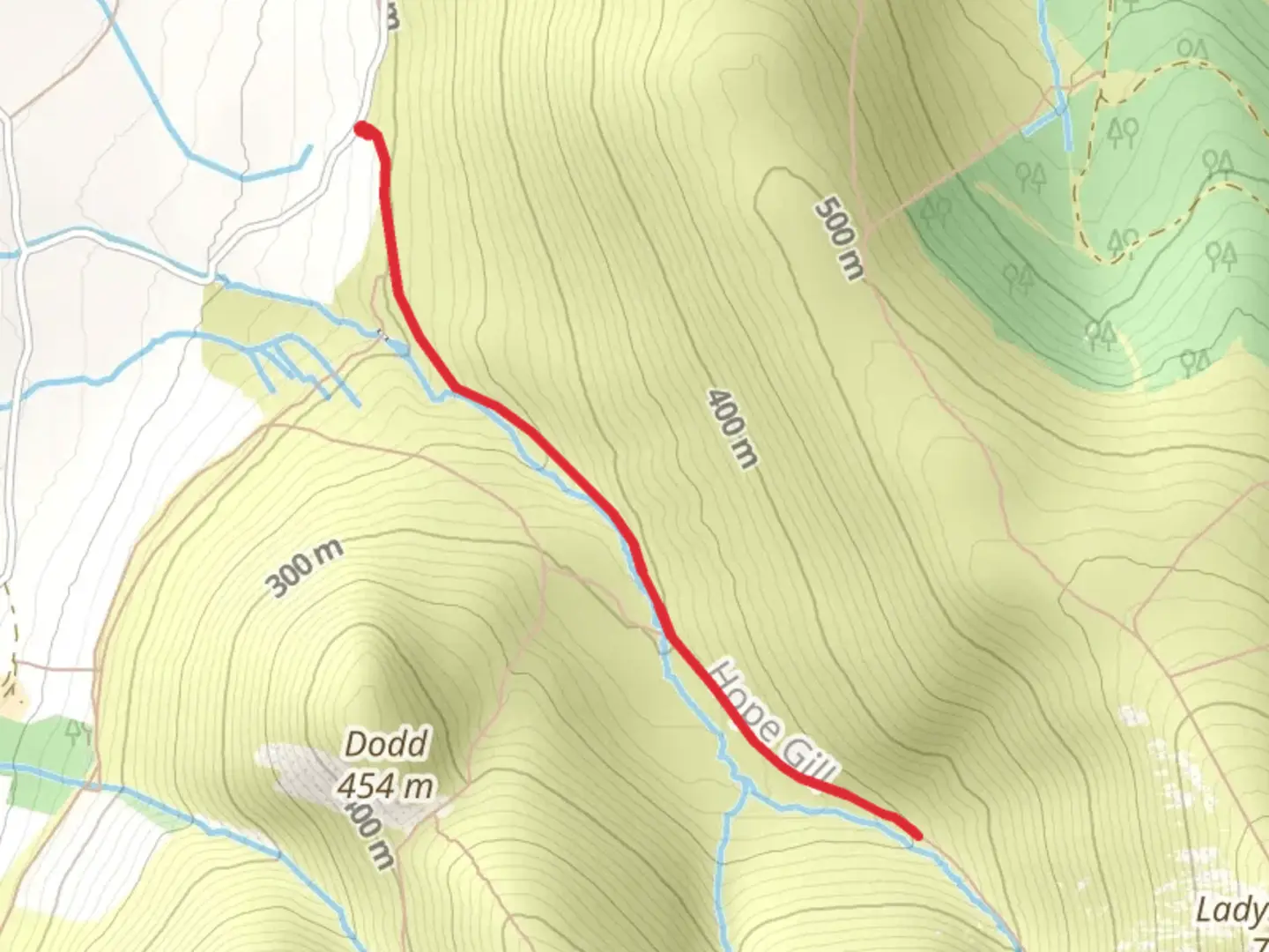 An image depicting the trail Hope Beck Streamside Walk and its surrounding area.