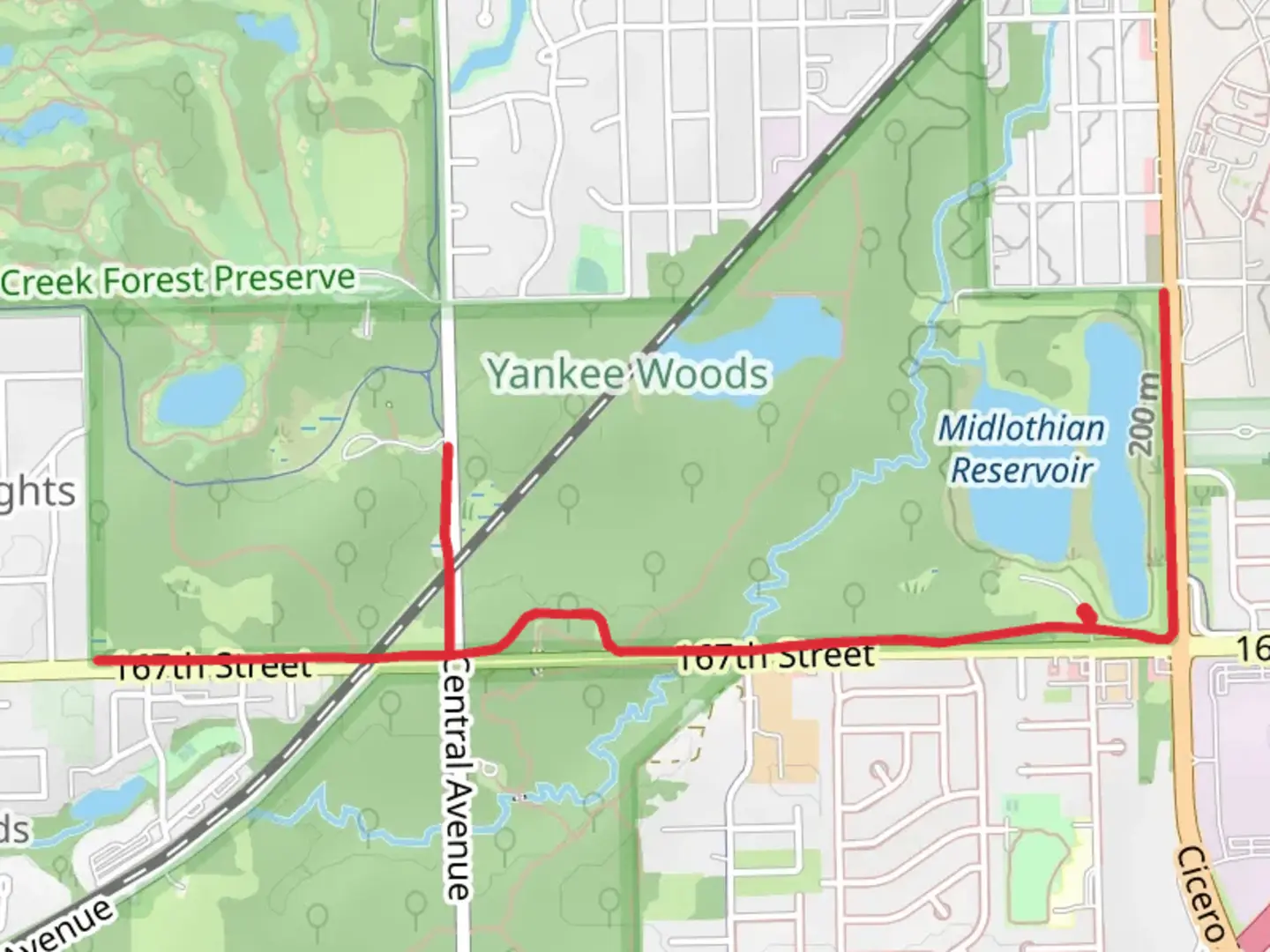 An image depicting the trail Tinley Creek Blue and Green Paved Trail and its surrounding area.