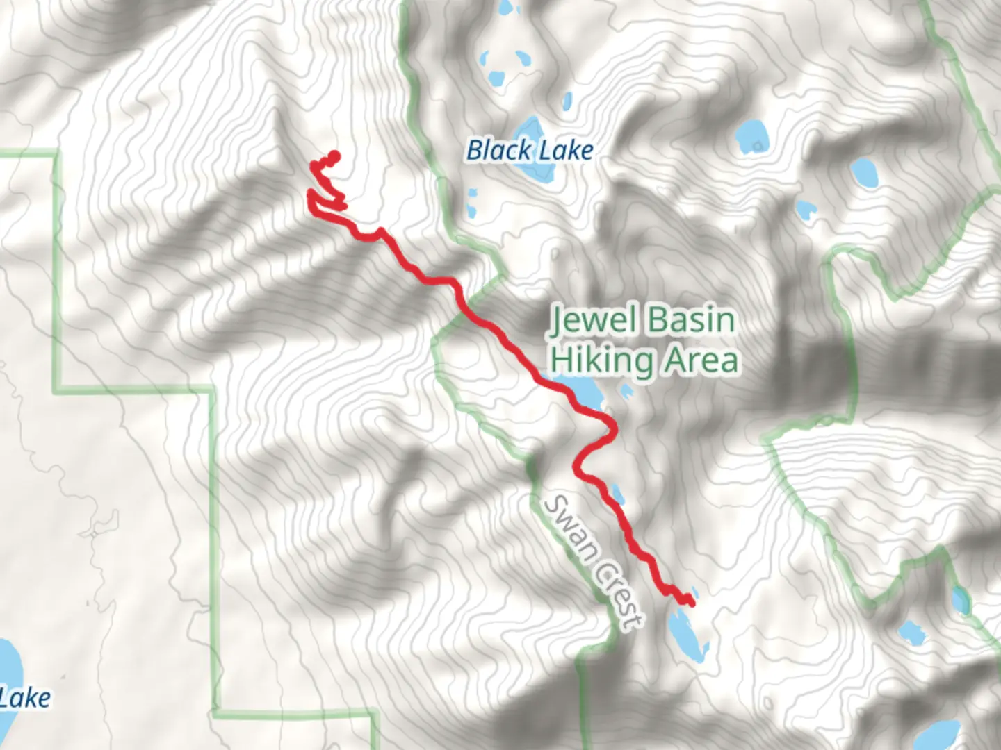 An image depicting the trail Crater, Birch and Squaw Lakes via Alpine Trail and its surrounding area.