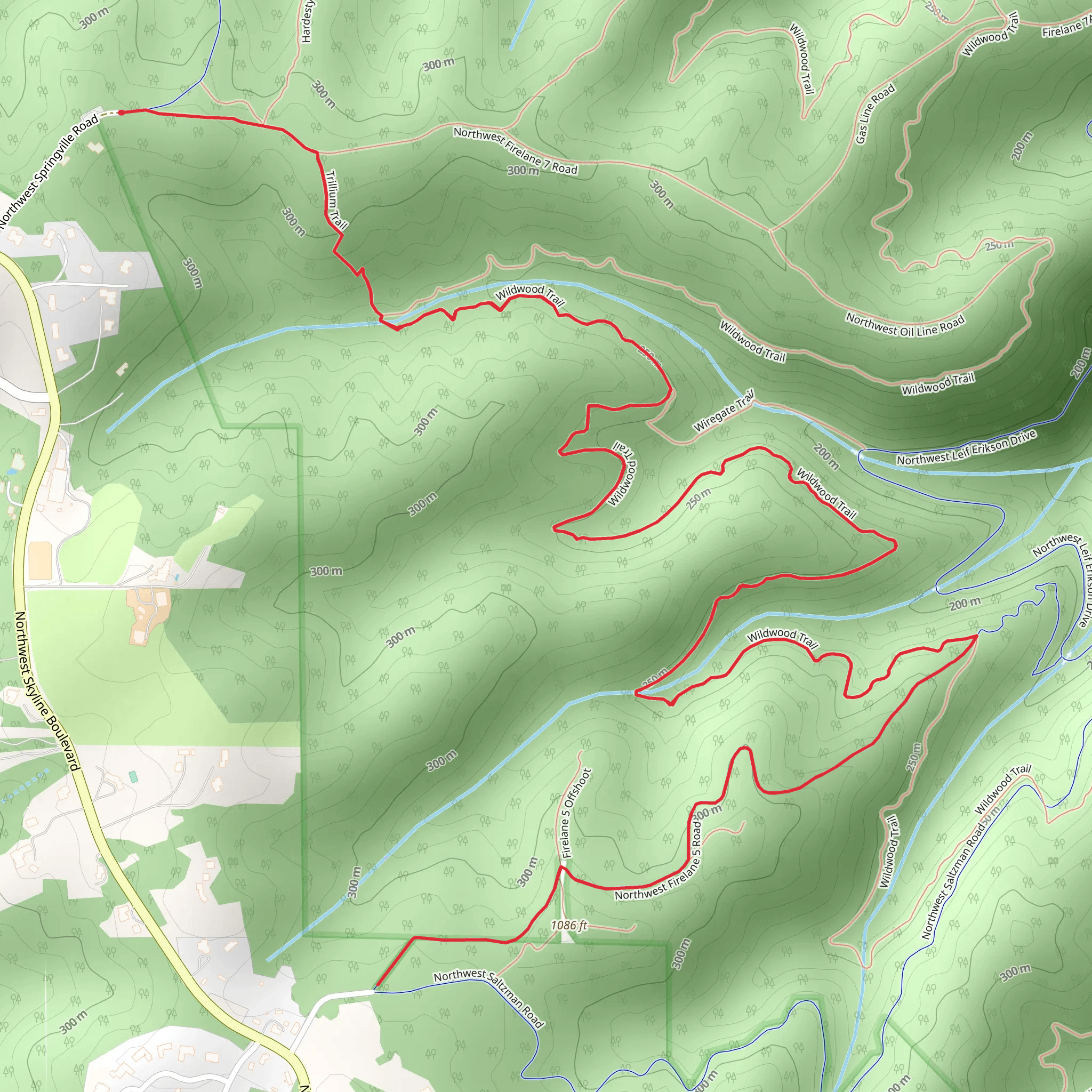 Wildwood Trail and Northwest Firelane 5 Road mobile static map