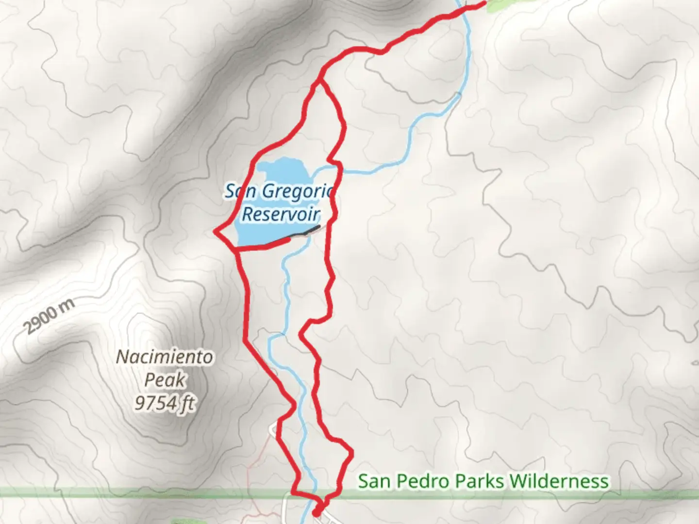 An image depicting the trail San Gregorio Reservoir and Las Vacas Loop Trail and its surrounding area.