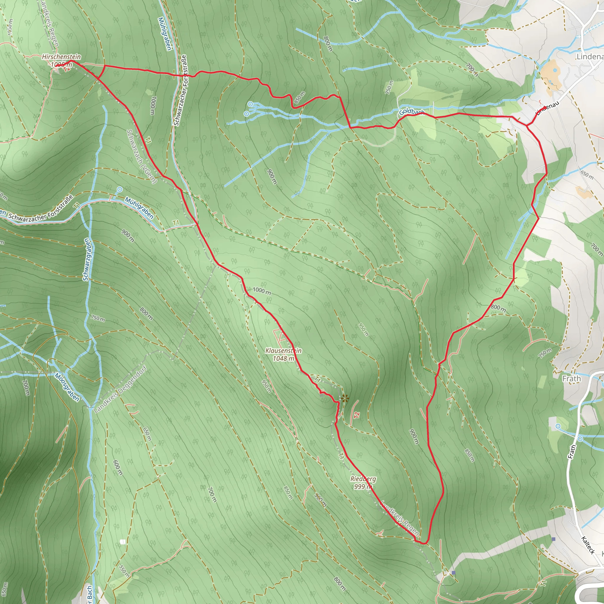 Aussichtsturm Hirschenstein, Rauher Kulm and Riedberg via Goldsteig mobile static map