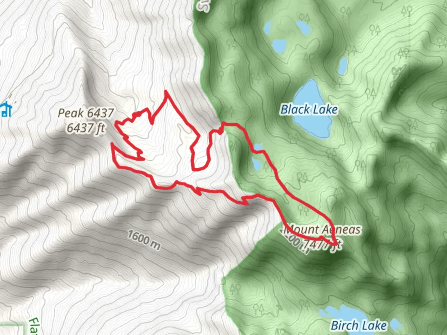 An image depicting the trail Mount Aeneas and Picnic Lakes Loop and its surrounding area.