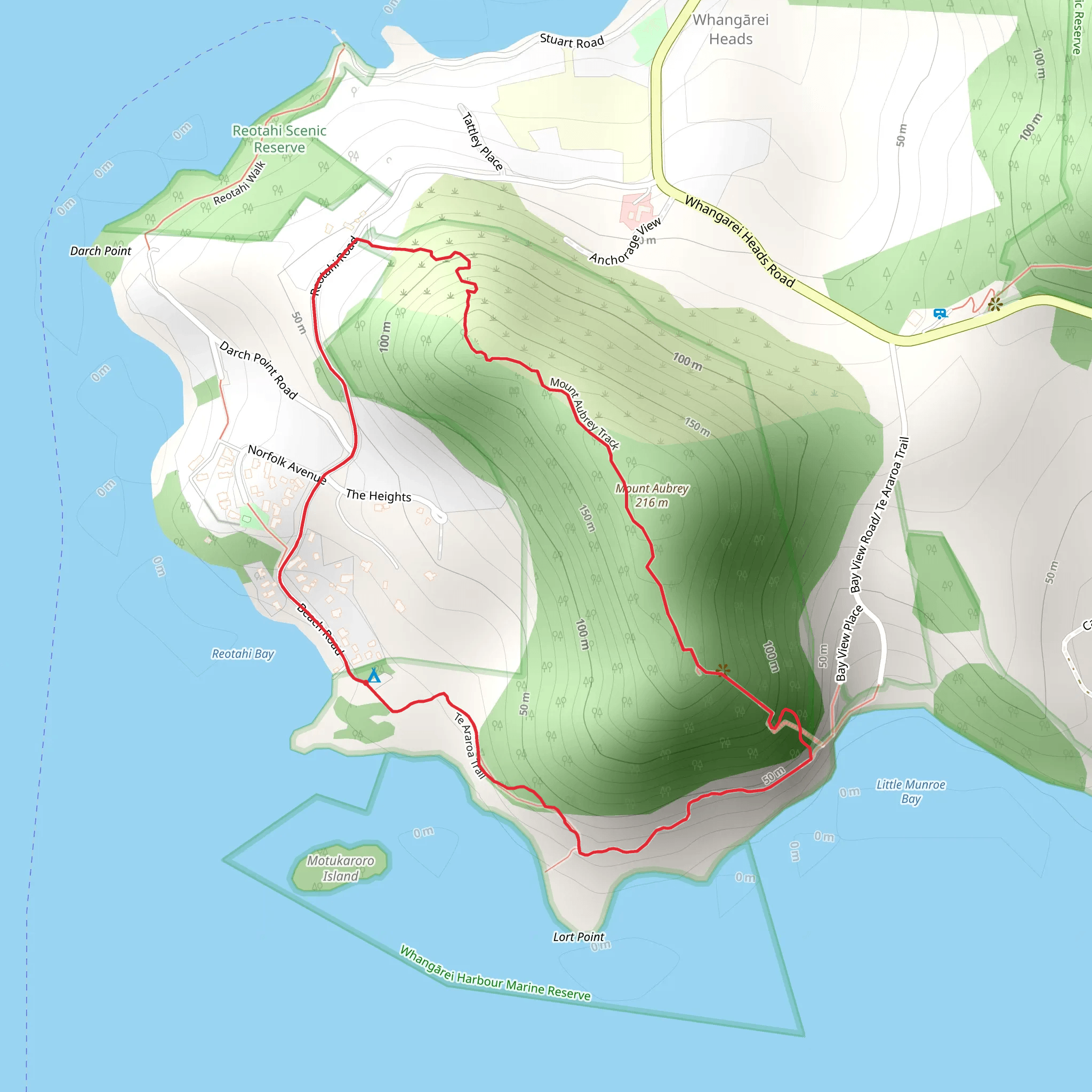 Mount Aubrey - Reotahi Shoreline Loop mobile static map