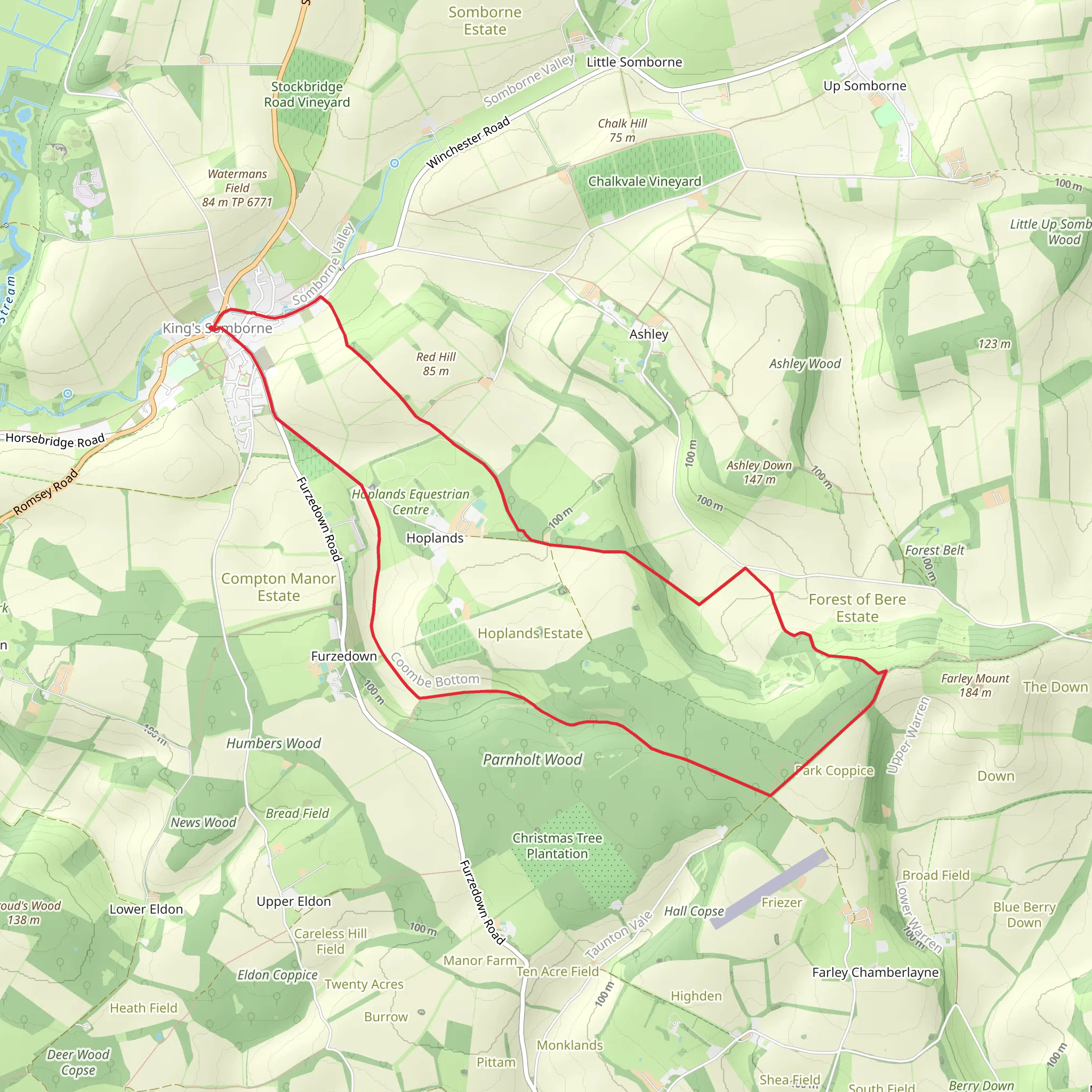 Ashley Down Plantation, Charlwood Copse and Gunners Earth Copse Loop mobile static map