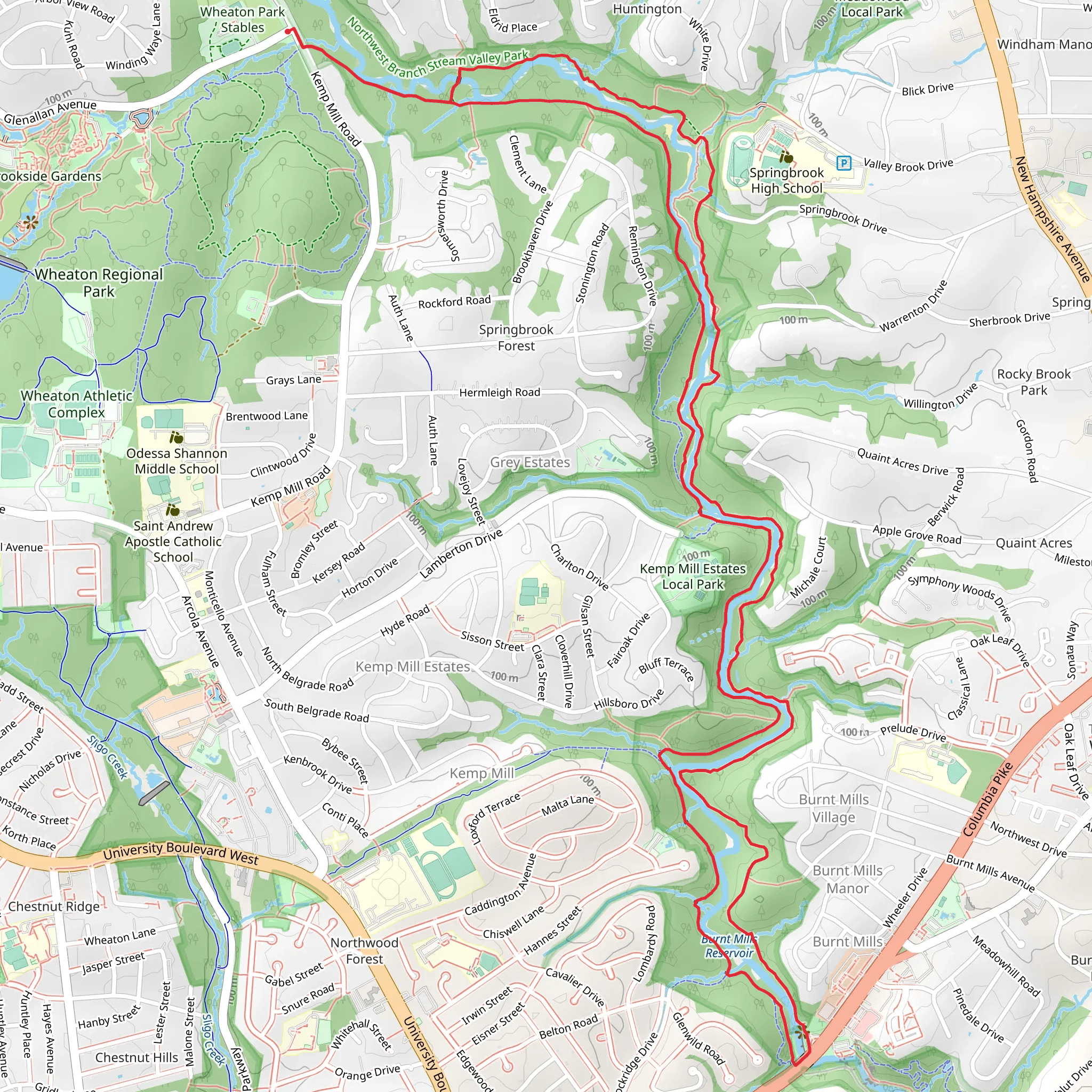 Rachel Carson Greenway Trail and Northwest Branch Loop Trail mobile static map