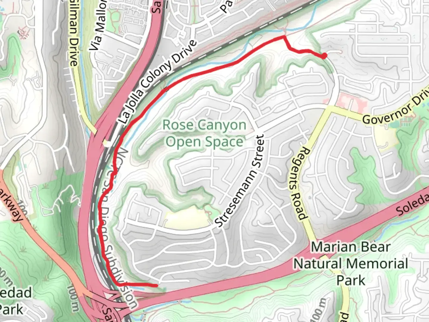 An image depicting the trail Rose Creek Walk and its surrounding area.