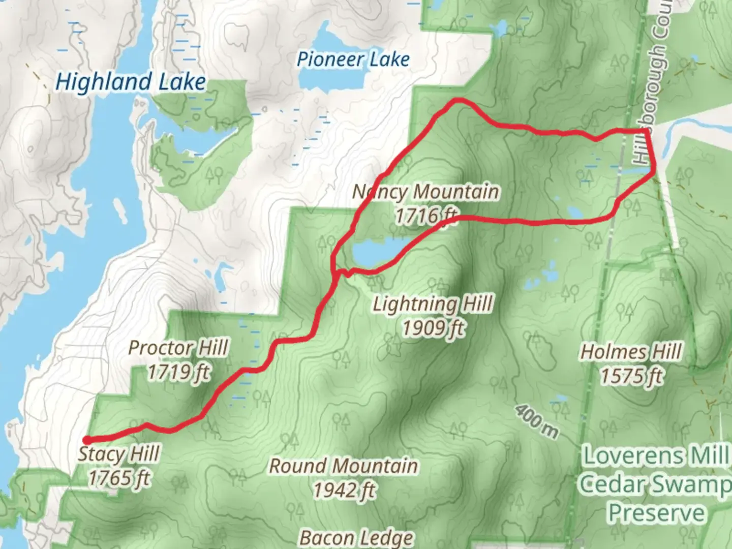 An image depicting the trail Trout Pond and Nancy Mountain Loop Trail and its surrounding area.