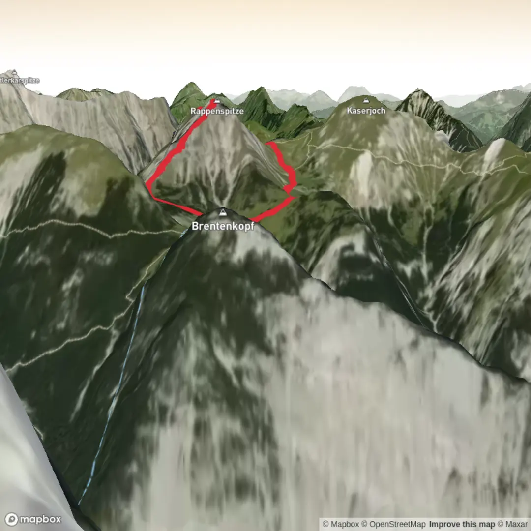 An image depicting the trail Larchkarlkopf and Rappenspitze and its surrounding area.