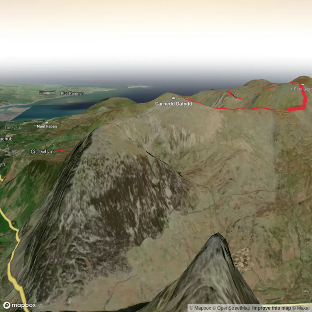 An image depicting the trail Carnedd Llewelyn and Carnedd Dafydd Loop and its surrounding area.