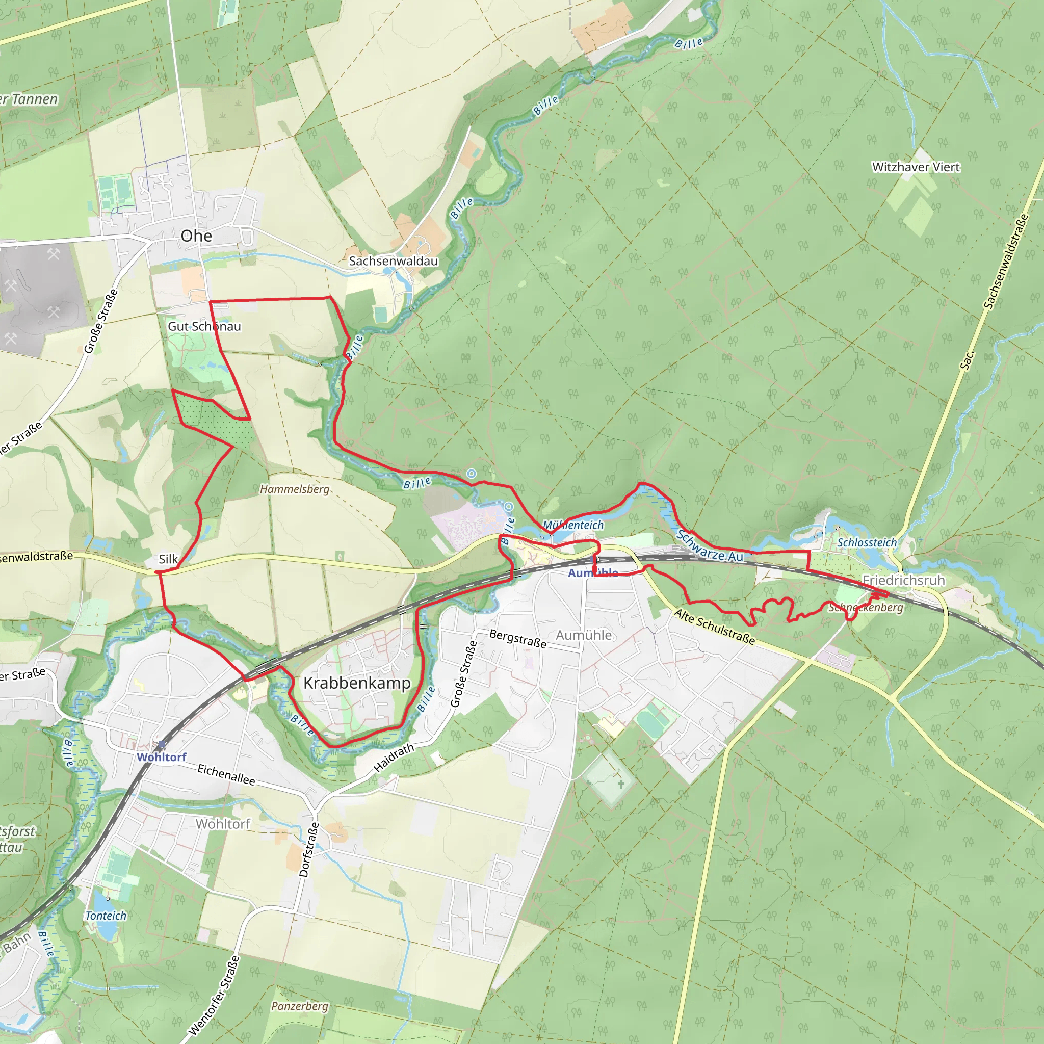 Muehlenteich via Schlossweg and Stormarnweg mobile static map