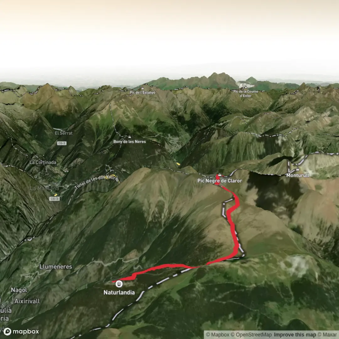 An image depicting the trail Travessa Rabassa, Pic Negre, Perafita, Claror and Carretera de la Plana and its surrounding area.