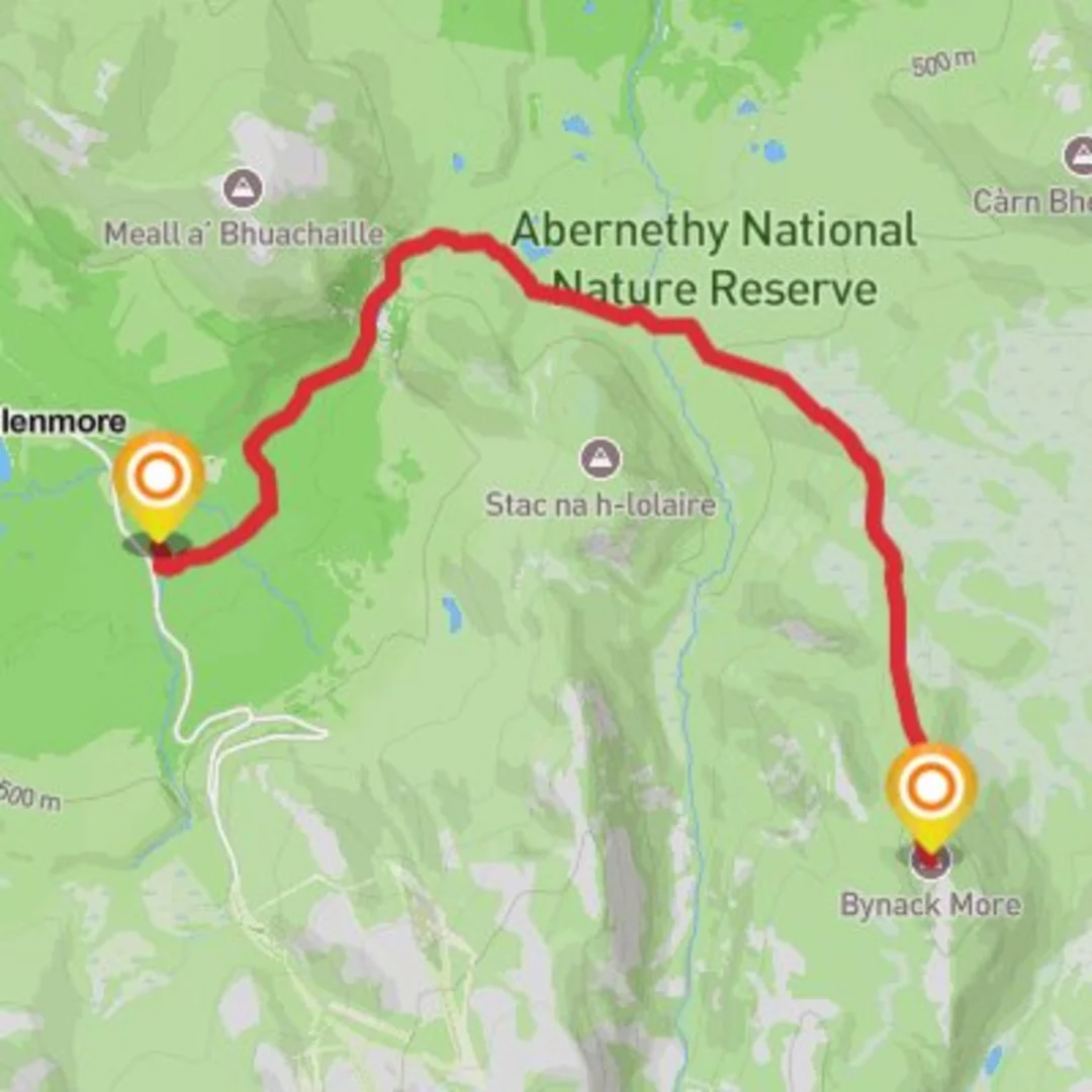 An image depicting the trail Bynack More and its surrounding area.