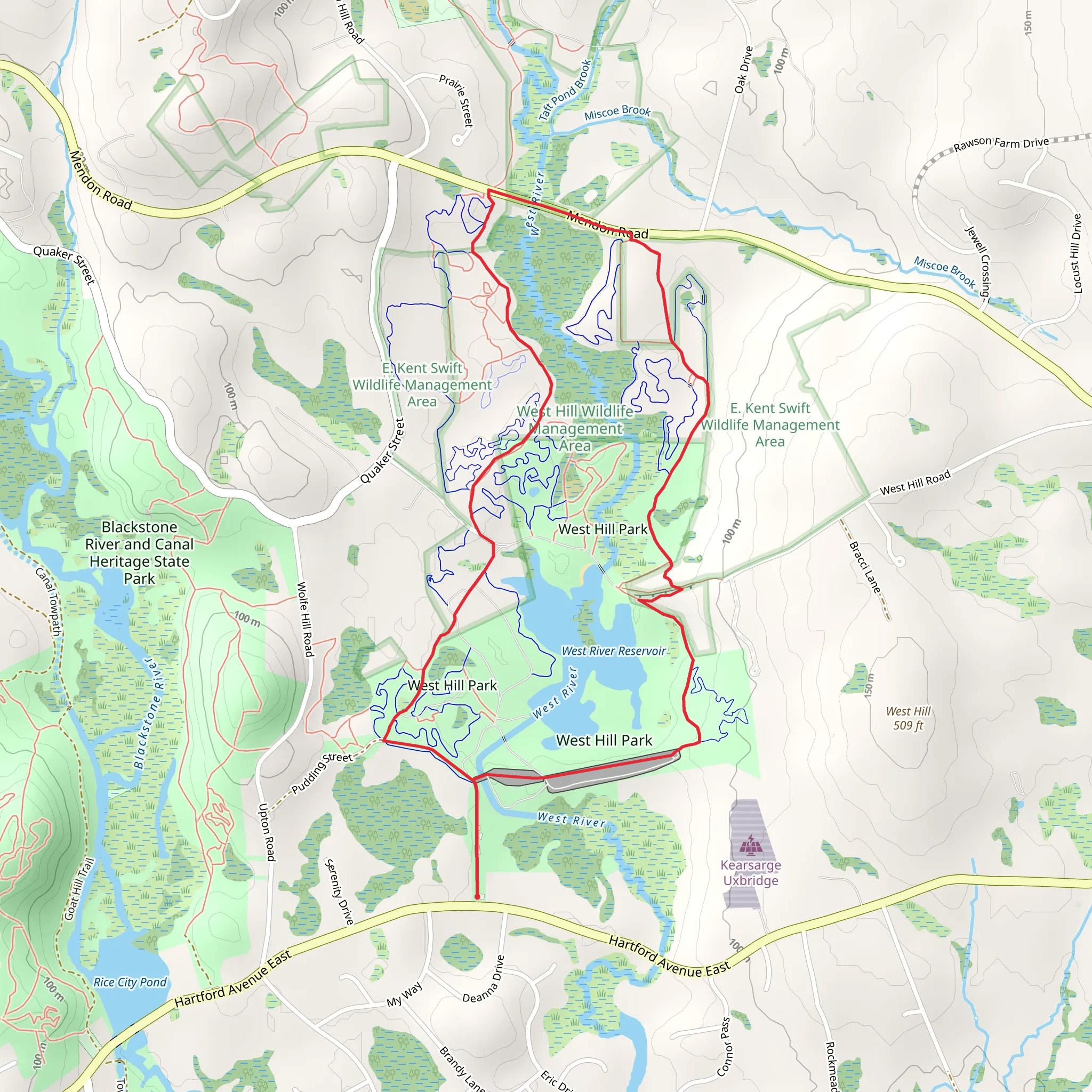 West River Reservoir and West Hill Park Loop mobile static map