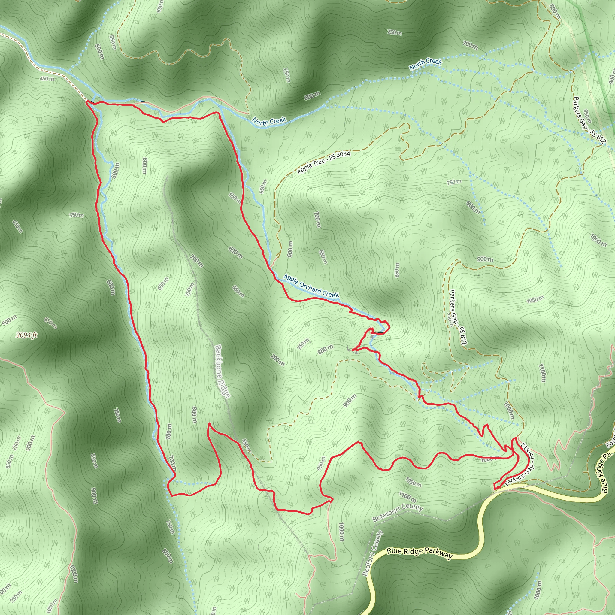 Cornelius Creek and Apple Orchard Creek Loop mobile static map