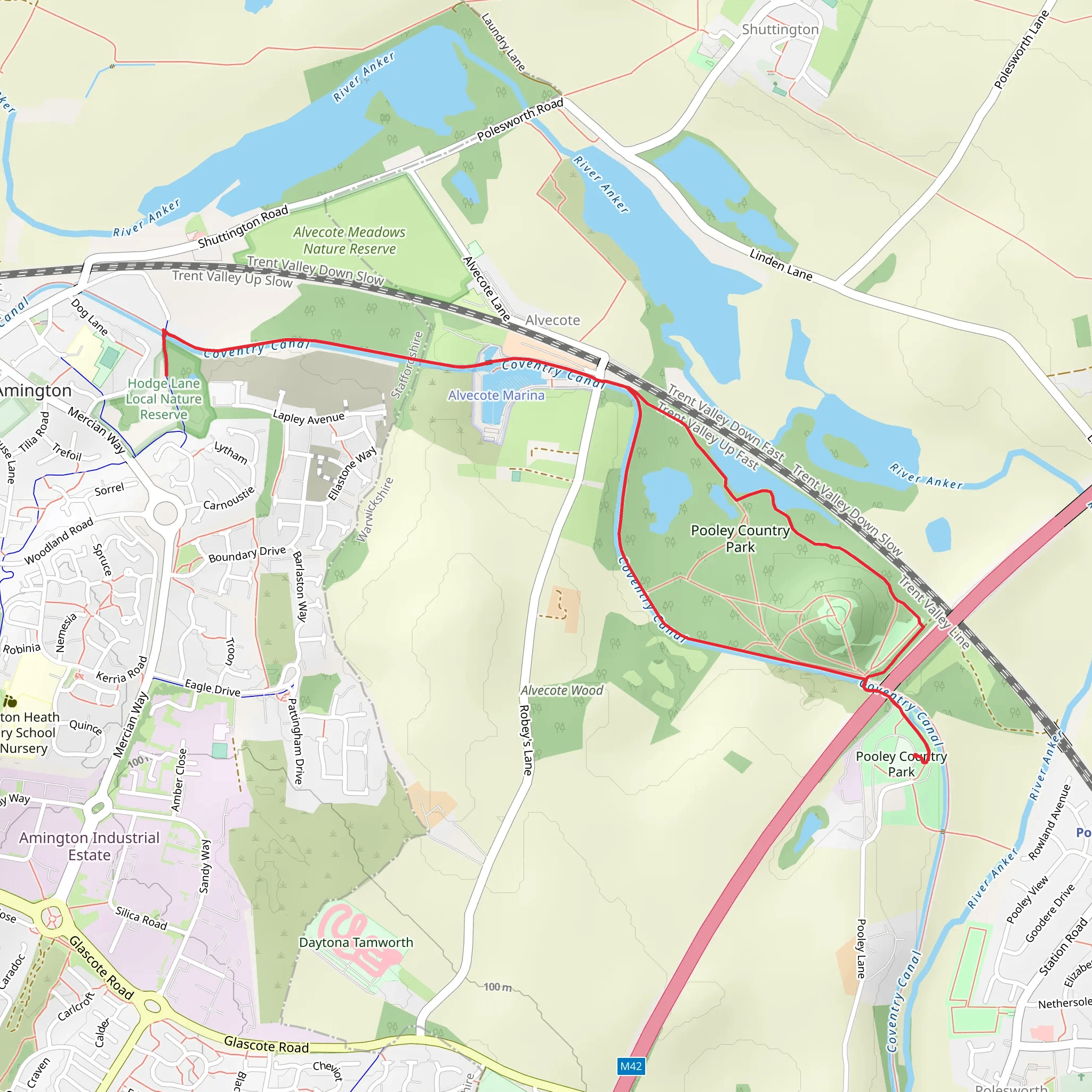 Pooley Country Park and Coventry Canal mobile static map