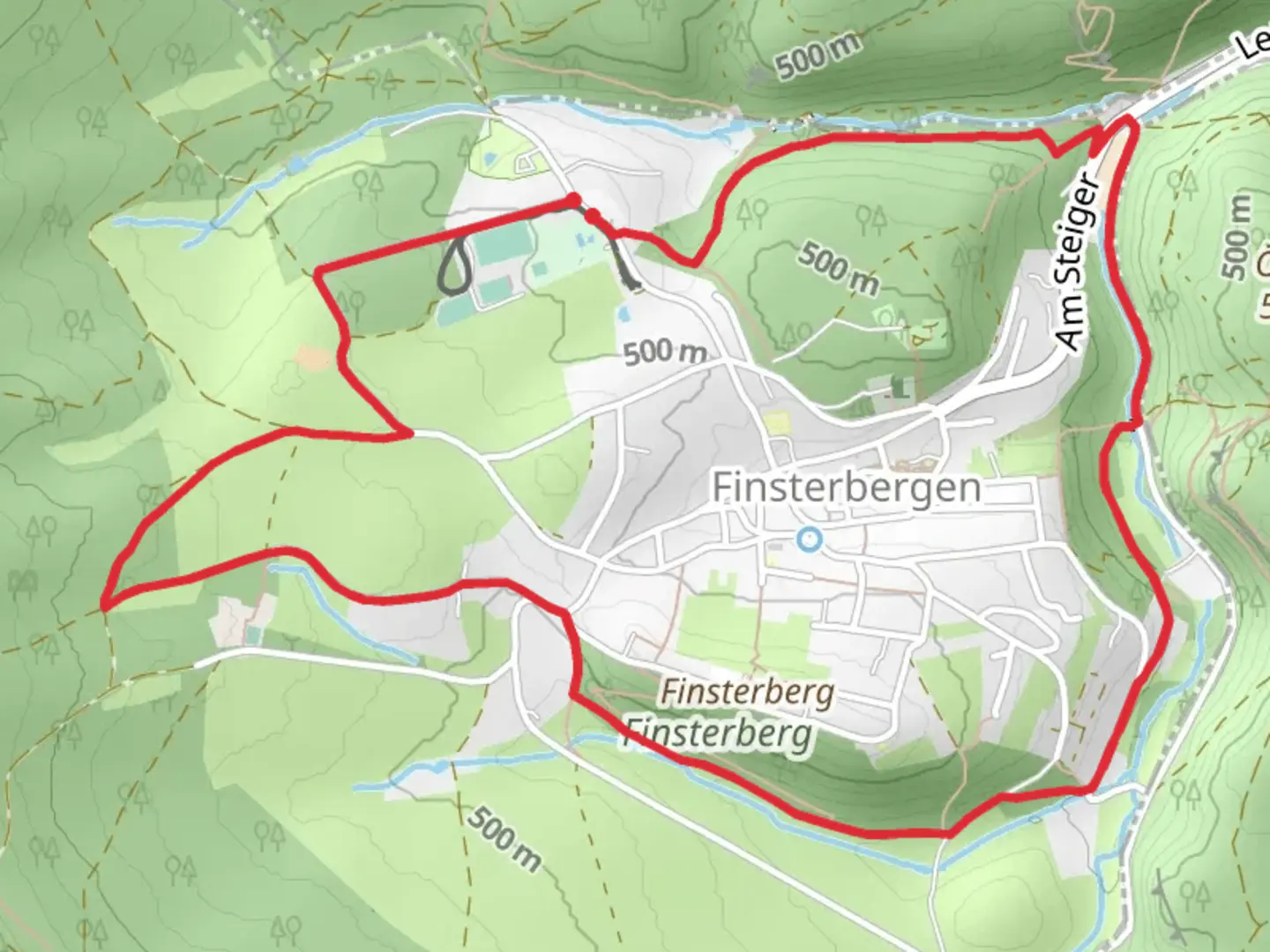 An image depicting the trail Grosser Rundwanderweg Finsterbergen and its surrounding area.